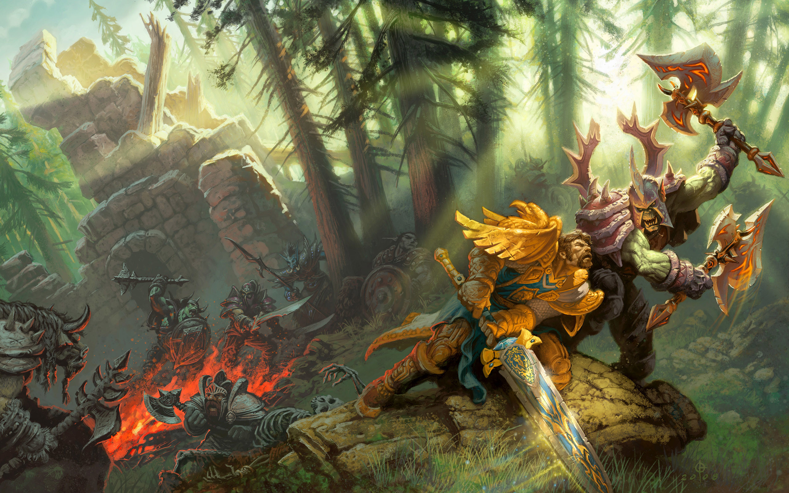 World of Warcraft, Elfa del sangue, Orco, Battaglia, Foresta, 2560x1600, sfondo per PC
