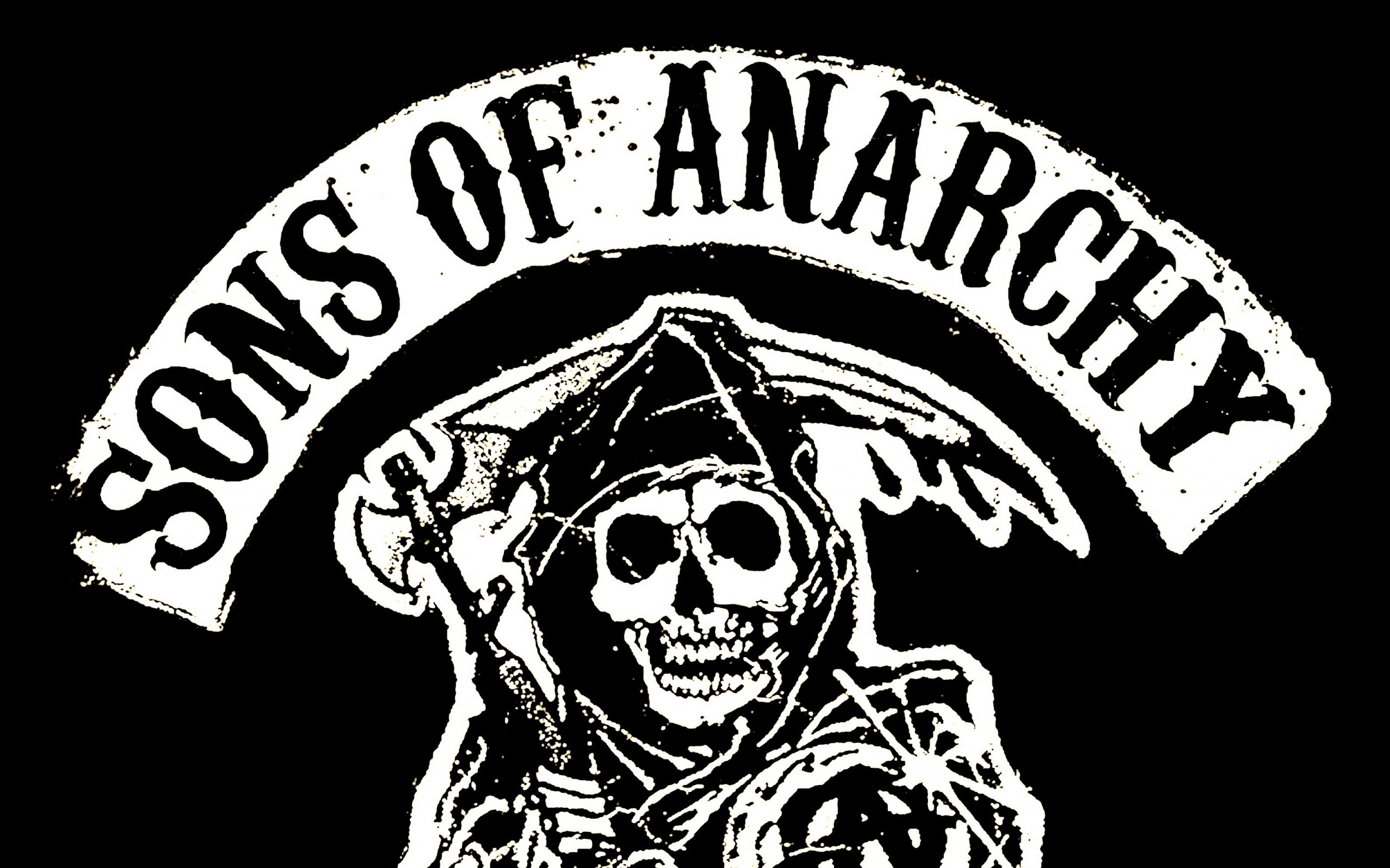 Sons of Anarchy, Logo Reaper, Bianco e nero, 2K, sfondo per portatile