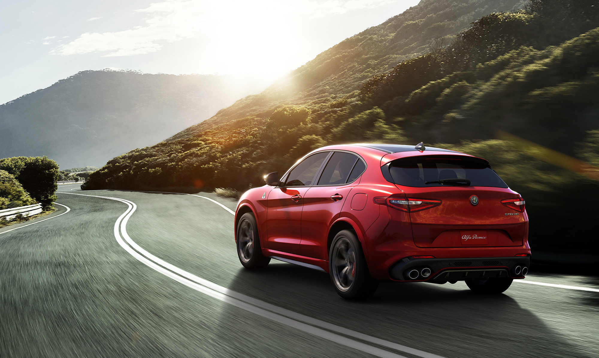 Alfa Romeo Stelvio, SUV, Rosso, Strada di montagna, Full HD, sfondo per PC e portatile