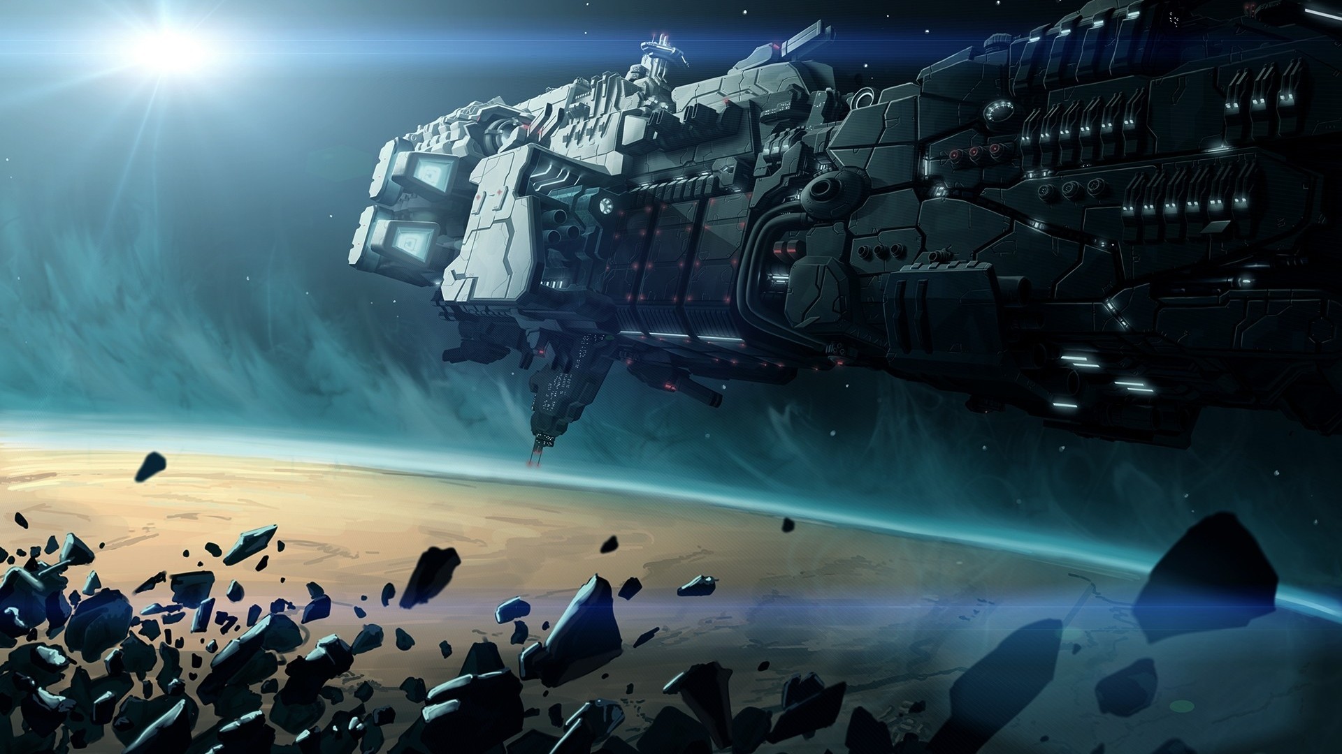 Astronave da guerra, Asteroidi, Pianeta, Spazio, Full HD 1080p, sfondo desktop
