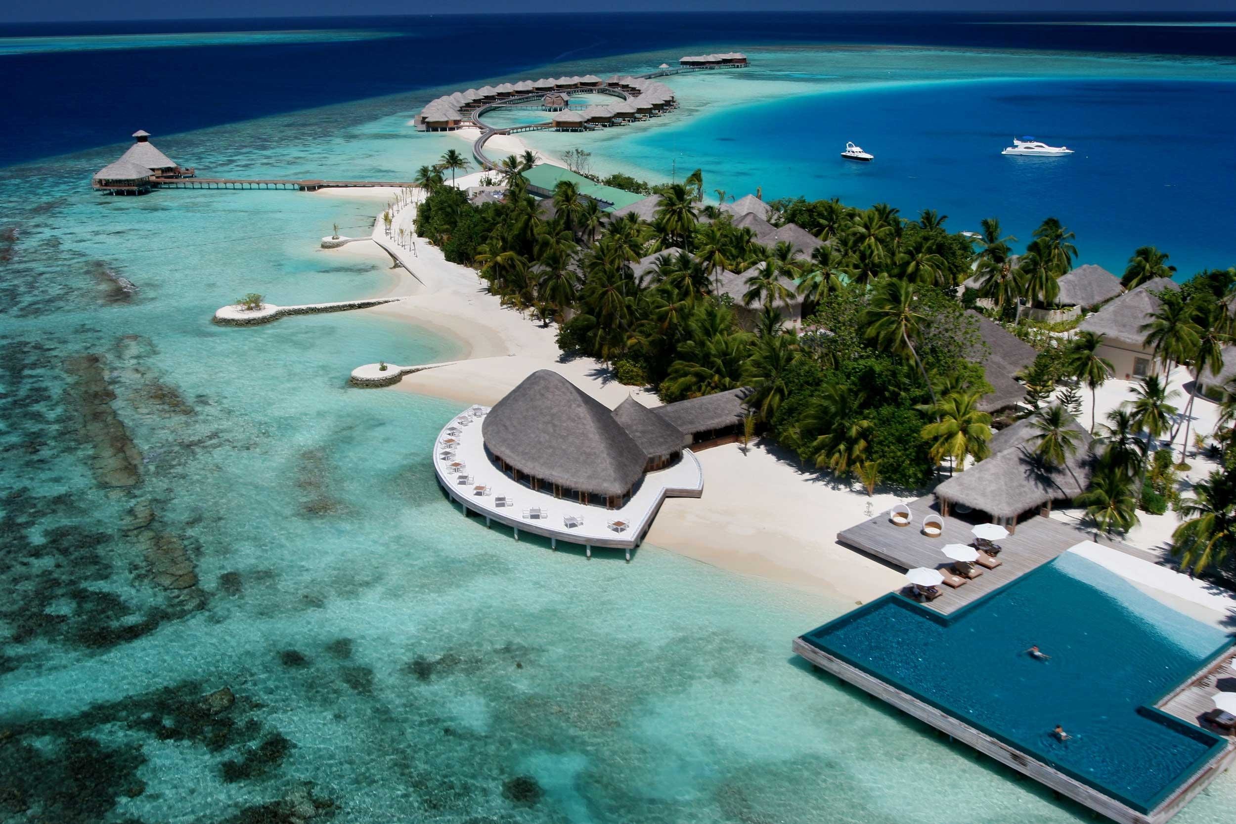 Maldive, Resort, Vista aerea, Piscina, Full HD, sfondo per PC