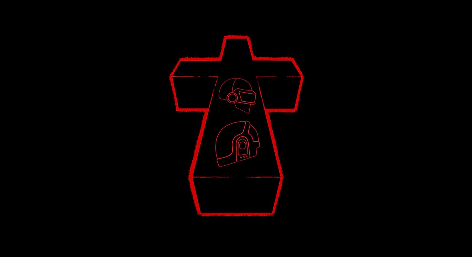 Daft Punk, Croce, Neon rosso, Sfondo nero, Full HD, wallpaper desktop