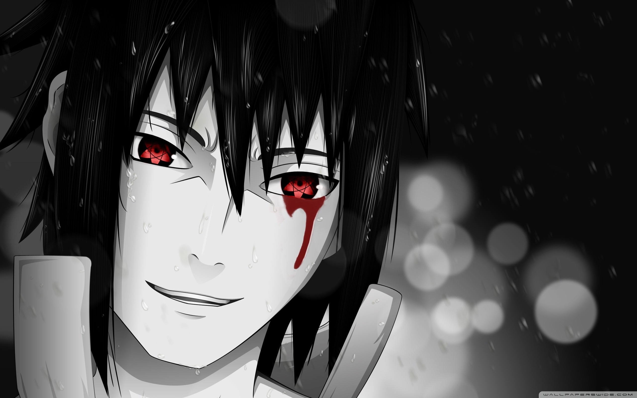 Sasuke Uchiha, Naruto, Sharingan, Bianco e nero, Anime, 2K, wallpaper per portatile