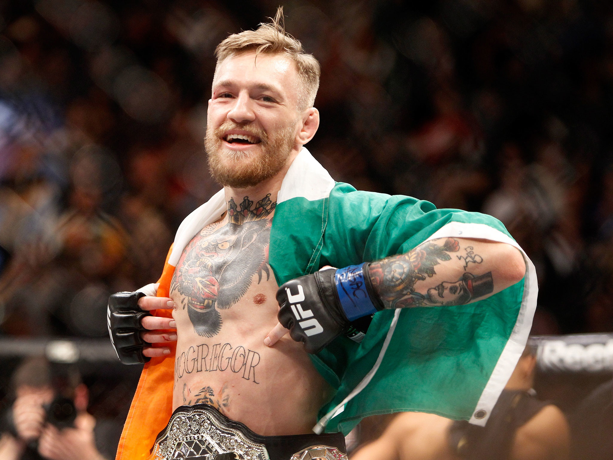 Conor McGregor, Bandiera irlandese, Sorriso, UFC, sfondo per iPad e tablet