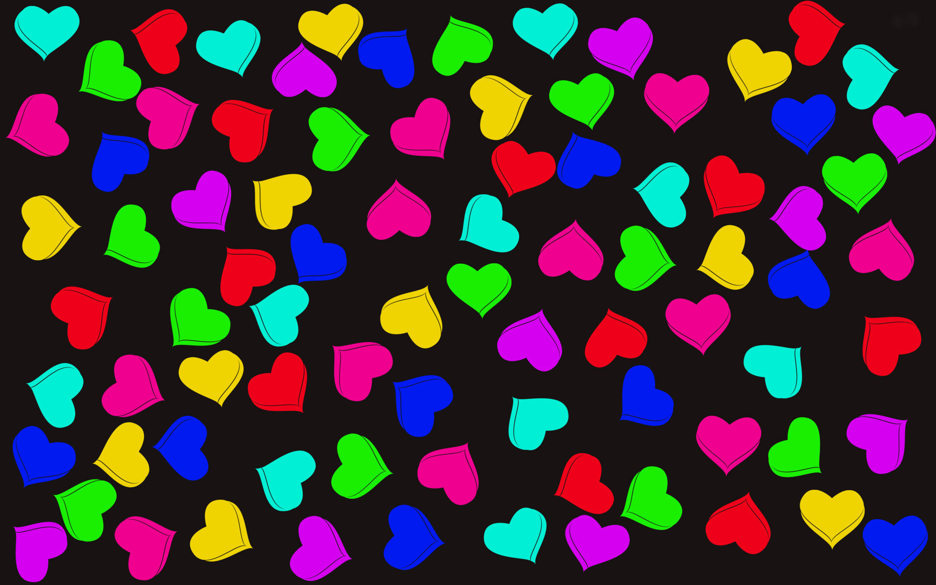 Cuori colorati, Sfondo nero, Multicolore, Full HD, wallpaper per computer
