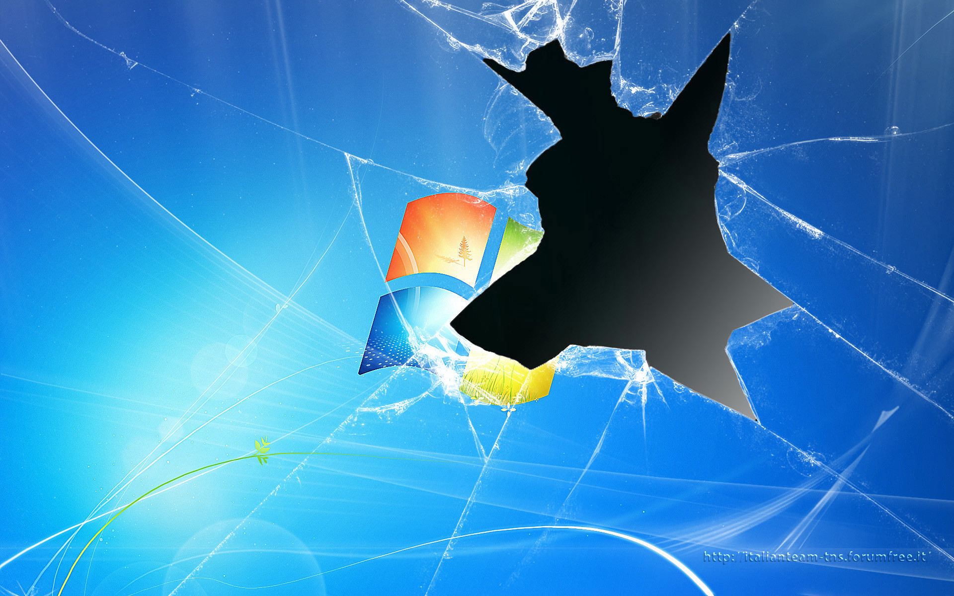 Windows 7, Logo Windows, Vetro rotto, Blu, sfondo per PC