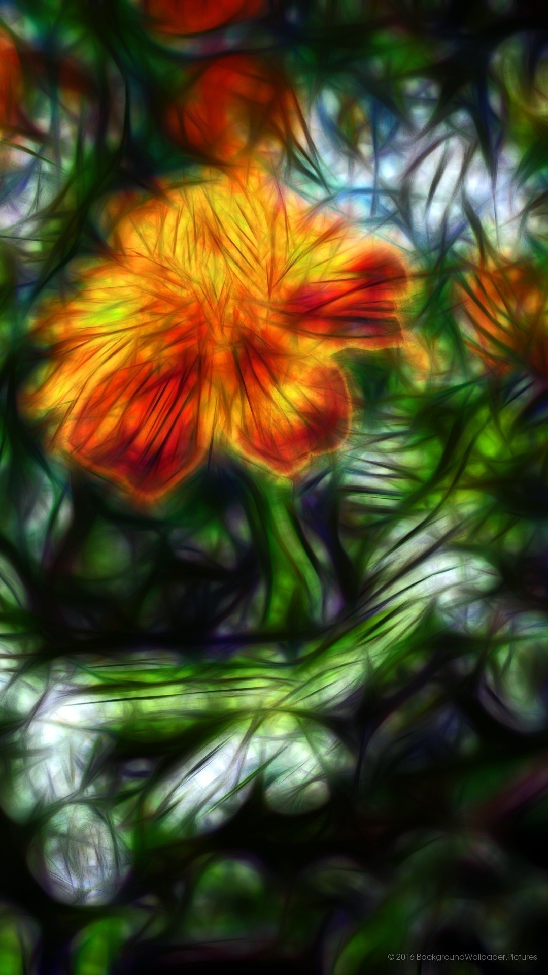 Fiore arancione, Effetto pittorico, Arte digitale, Full HD, wallpaper per smartphone