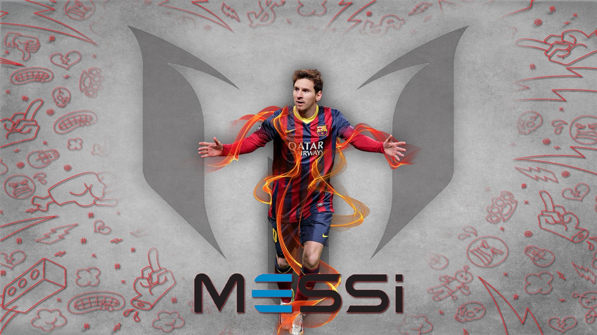 Lionel Messi, Logo Messi, FC Barcelona, Arte digitale, Full HD, sfondo per PC