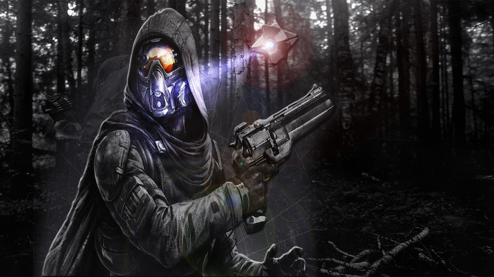 Destiny, Cacciatore, Ghost, Revolver, Foresta, 16:9 Full HD, sfondo widescreen