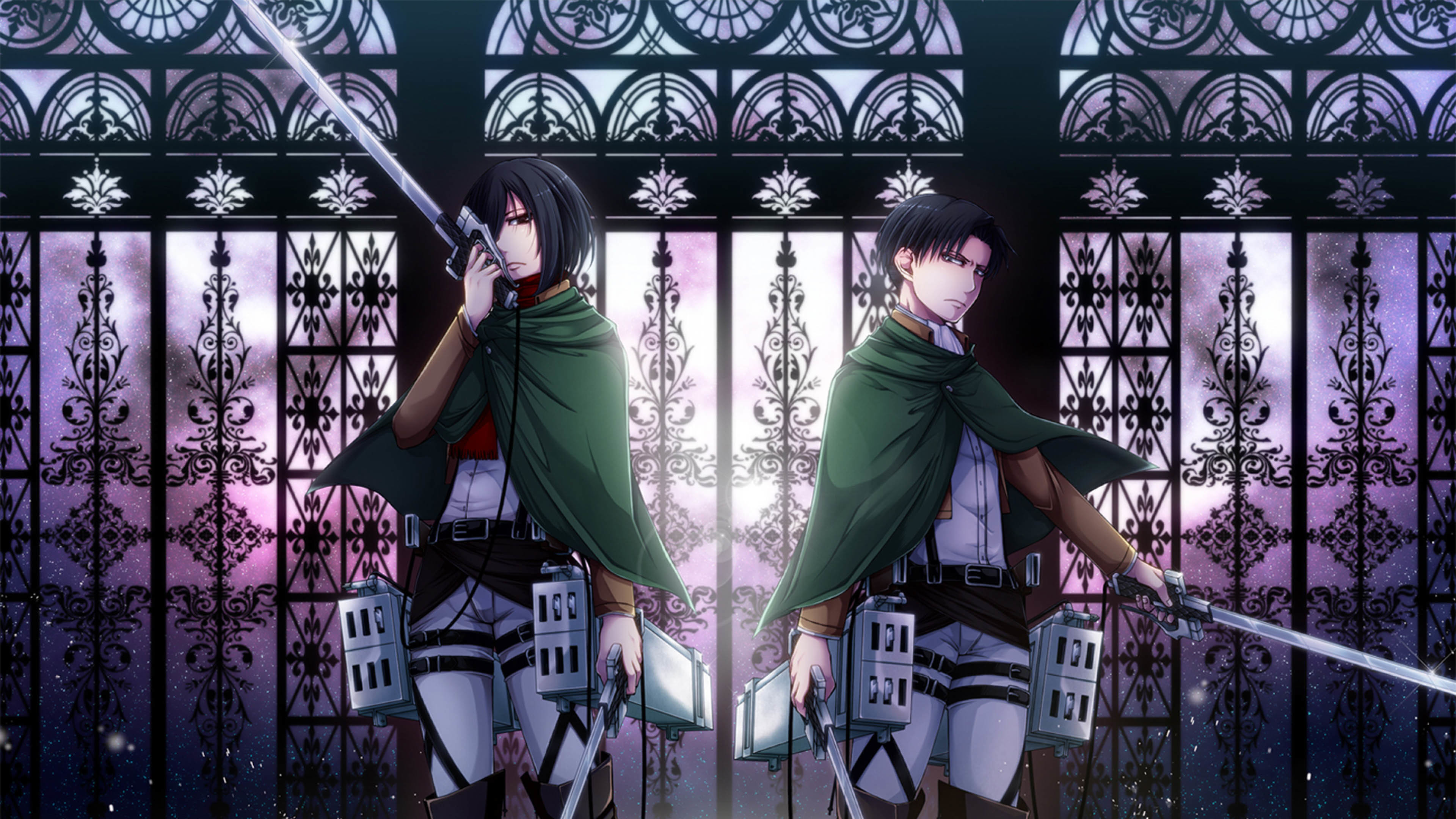 Mikasa Ackerman, Levi Ackerman, L'attacco dei giganti, Vetrata, 4K, sfondo per PC