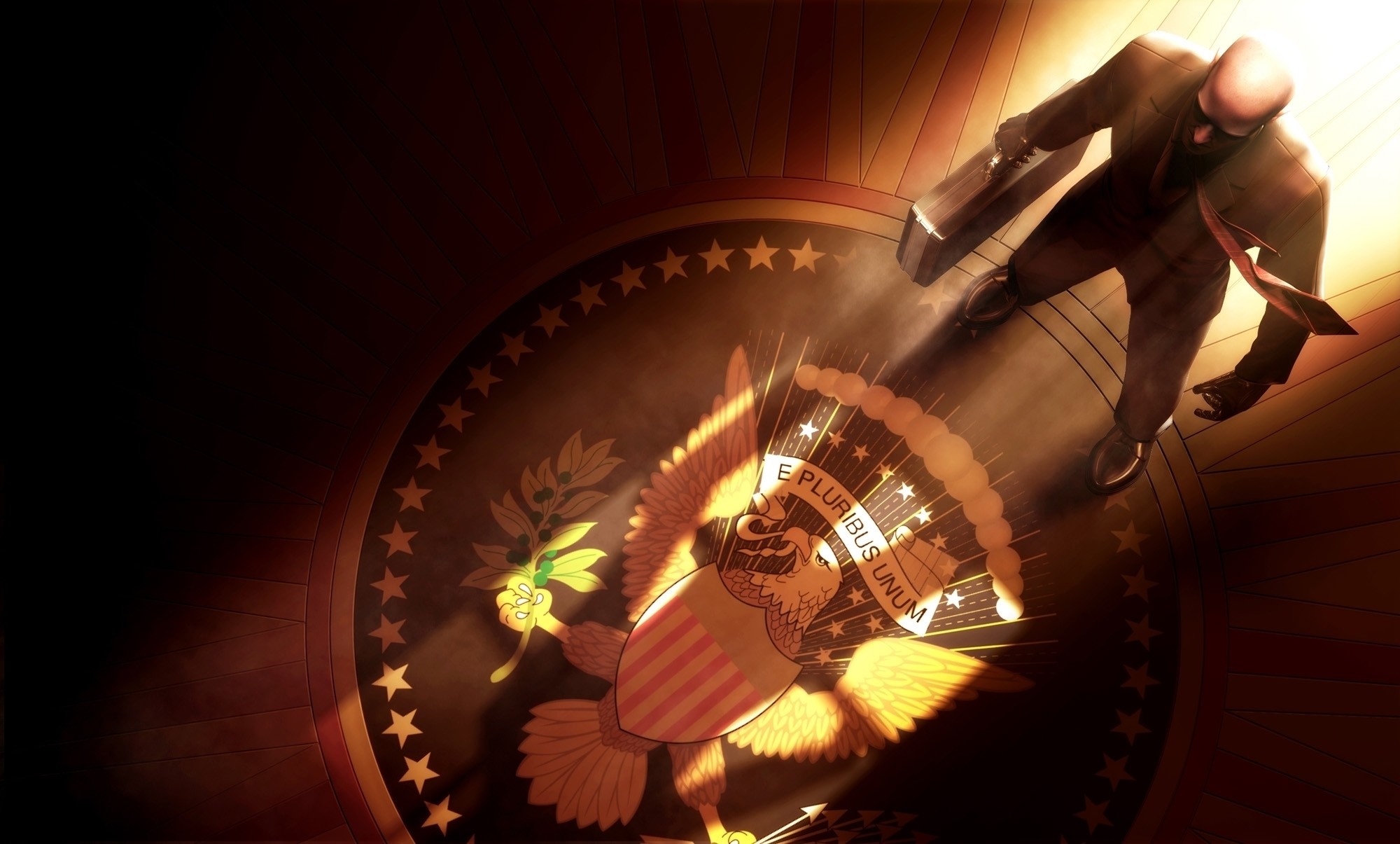 Hitman, Sigillo presidenziale, Silhouette, Arancione, Full HD, sfondo per PC e portatile