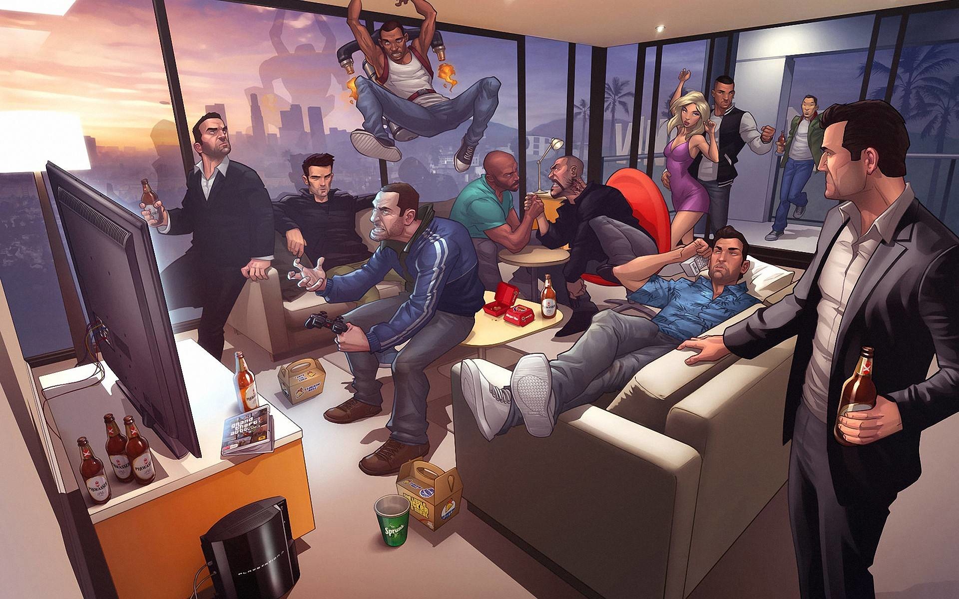 Grand Theft Auto V, Festa, Appartamento, Arte digitale, Full HD, wallpaper per portatile