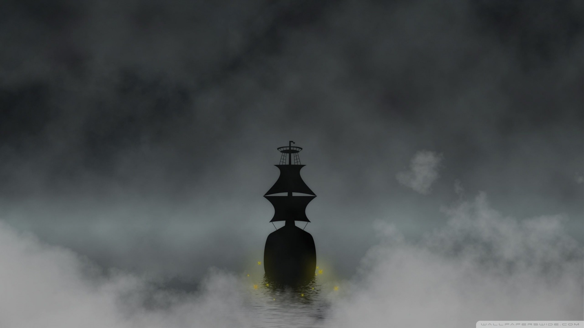 Nave pirata, Nebbia, Silhouette, Minimalista, Full HD 1080p, sfondo desktop