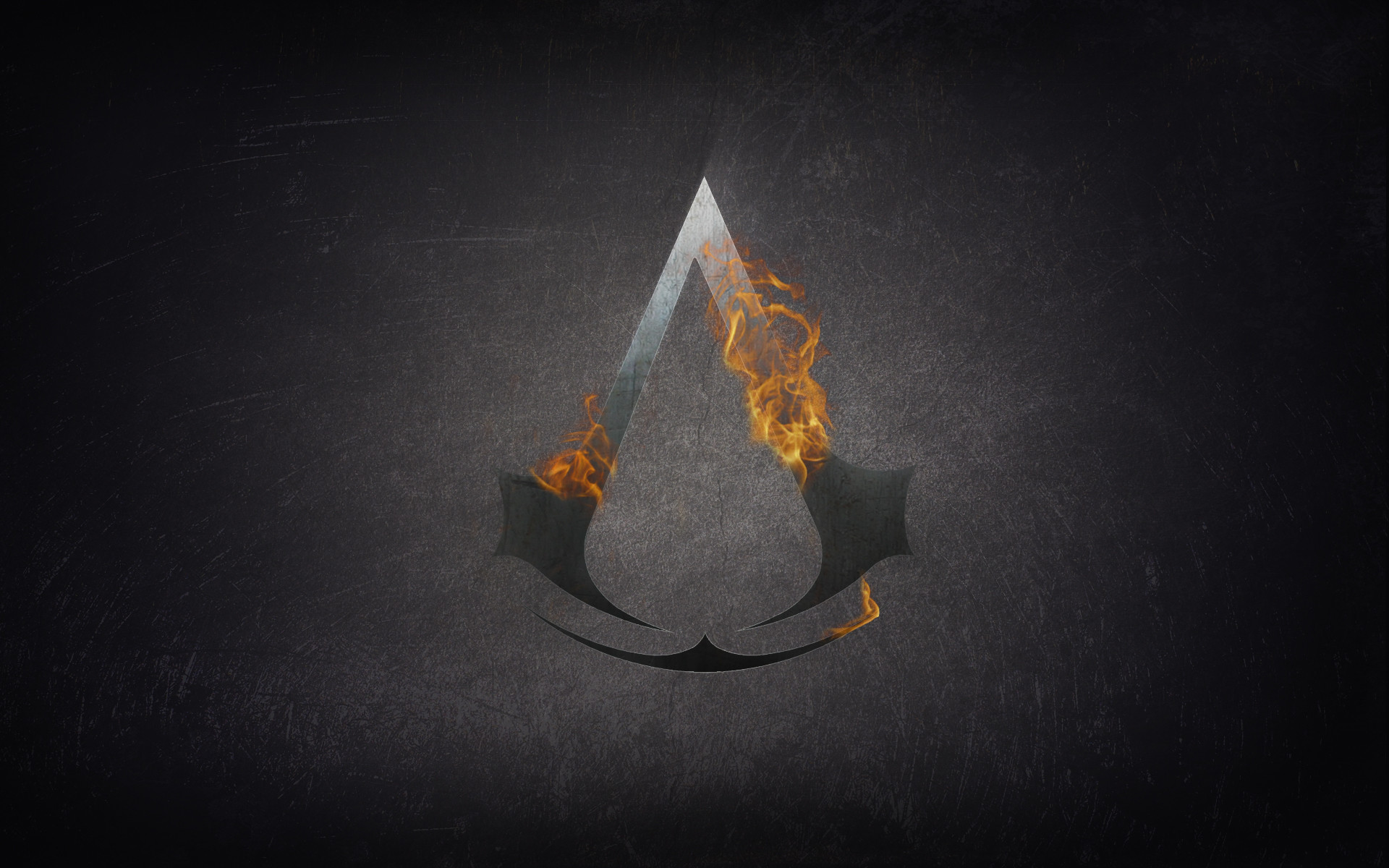 Assassin's Creed, Logo, Fuoco, Grigio scuro, 1920x1200, immagine di sfondo