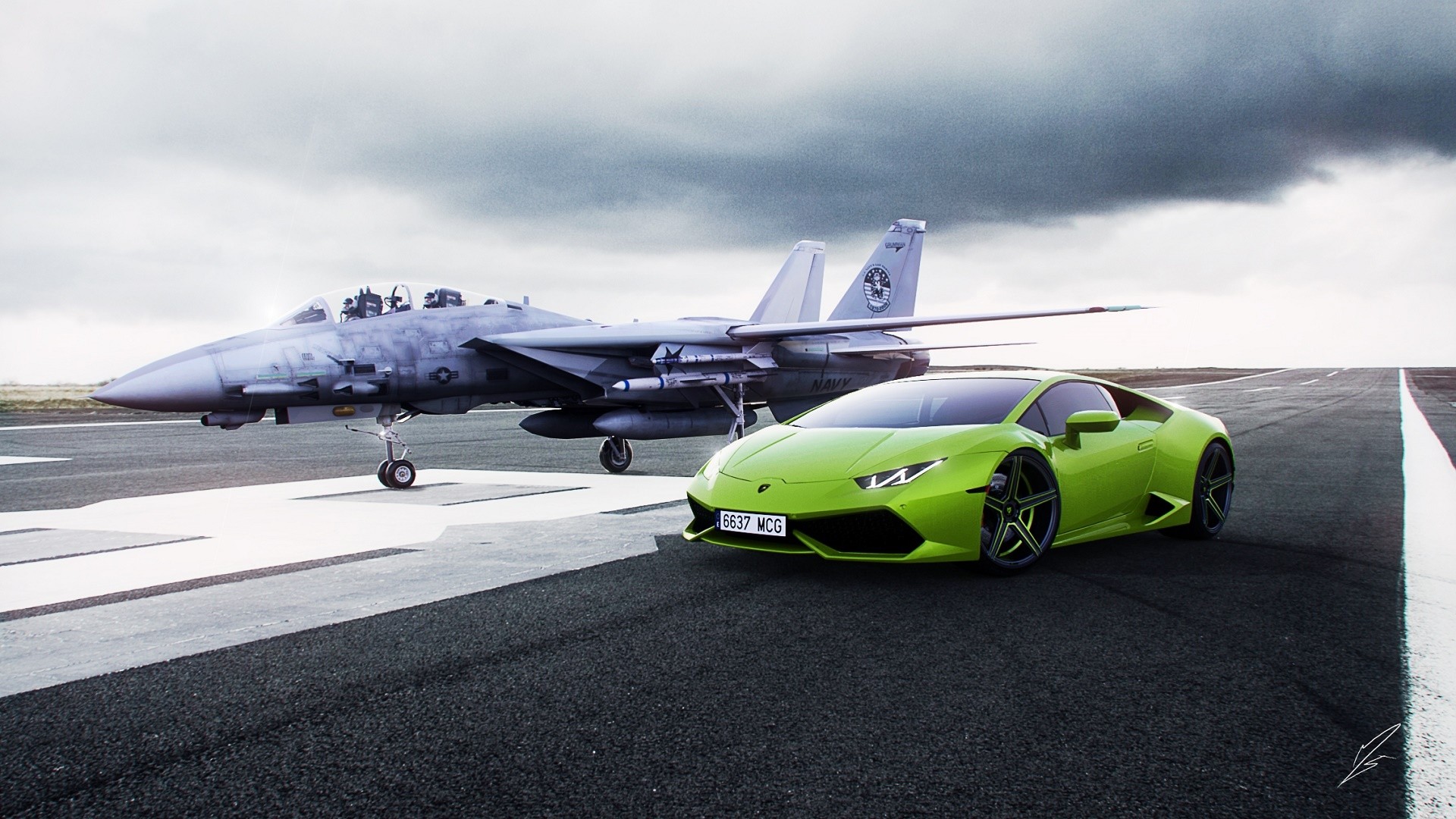 Lamborghini Huracán, Verde, Caccia F-14, Pista, 1920x1080, wallpaper desktop