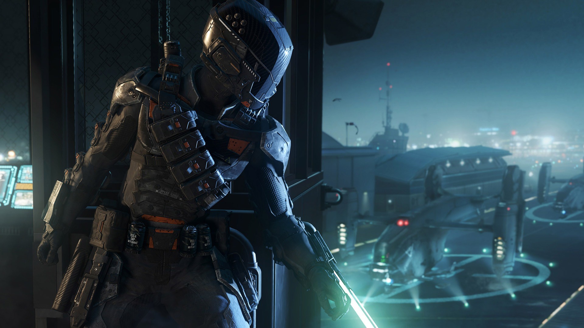 Call of Duty: Black Ops III, Soldato, Città futuristica, Notte, Full HD, sfondo Windows 11