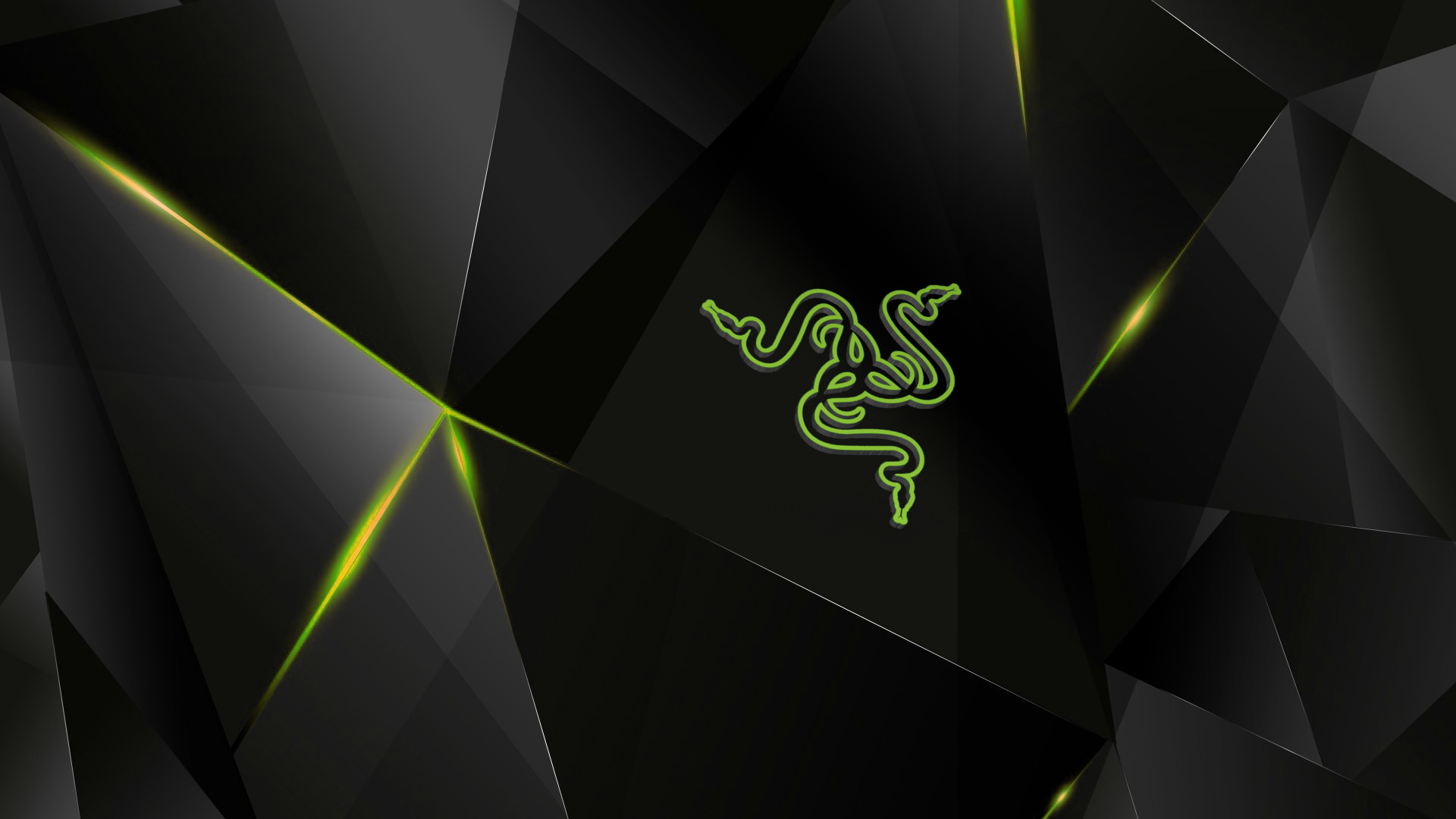 Razer, Logo Razer, Poligoni, Nero, Luci gialle, Full HD, sfondo per portatile