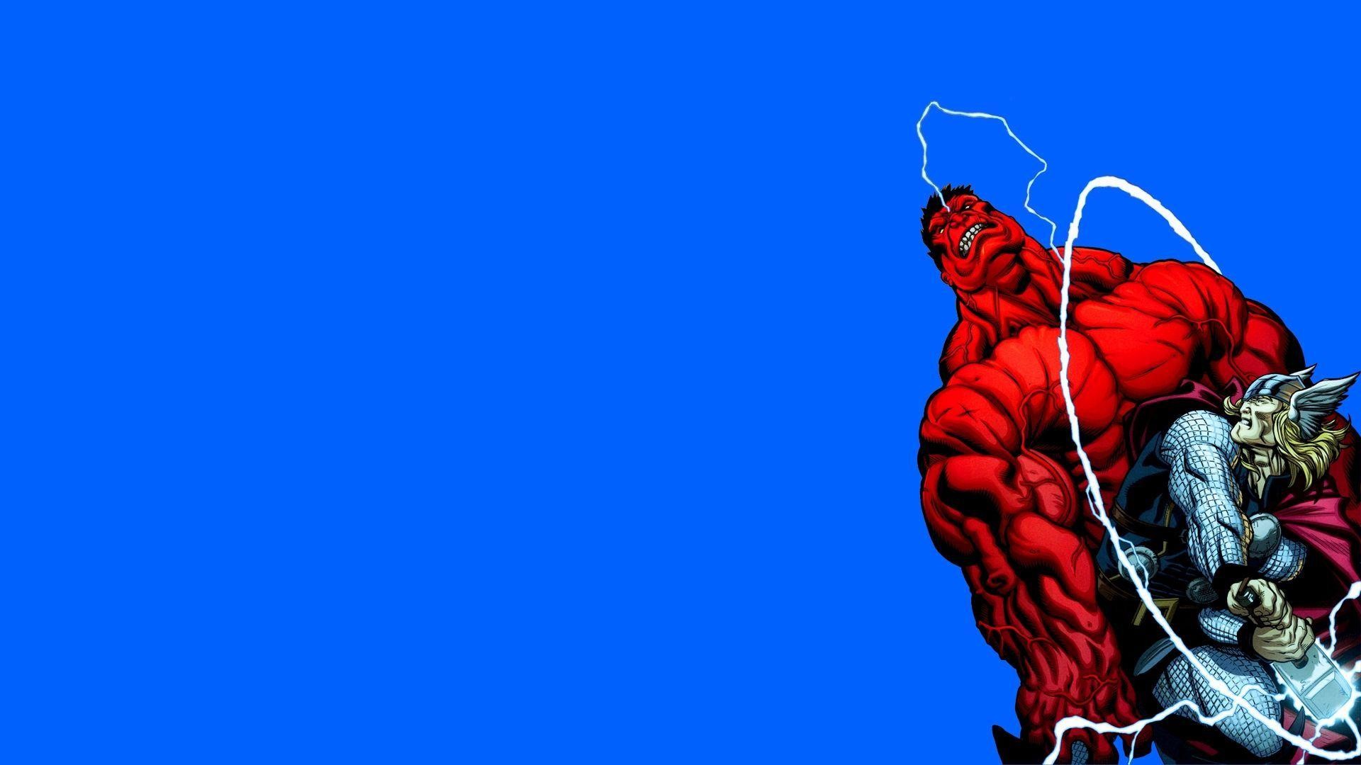 Hulk rosso, Thor, Marvel Comics, Sfondo blu, 1920x1080, wallpaper desktop