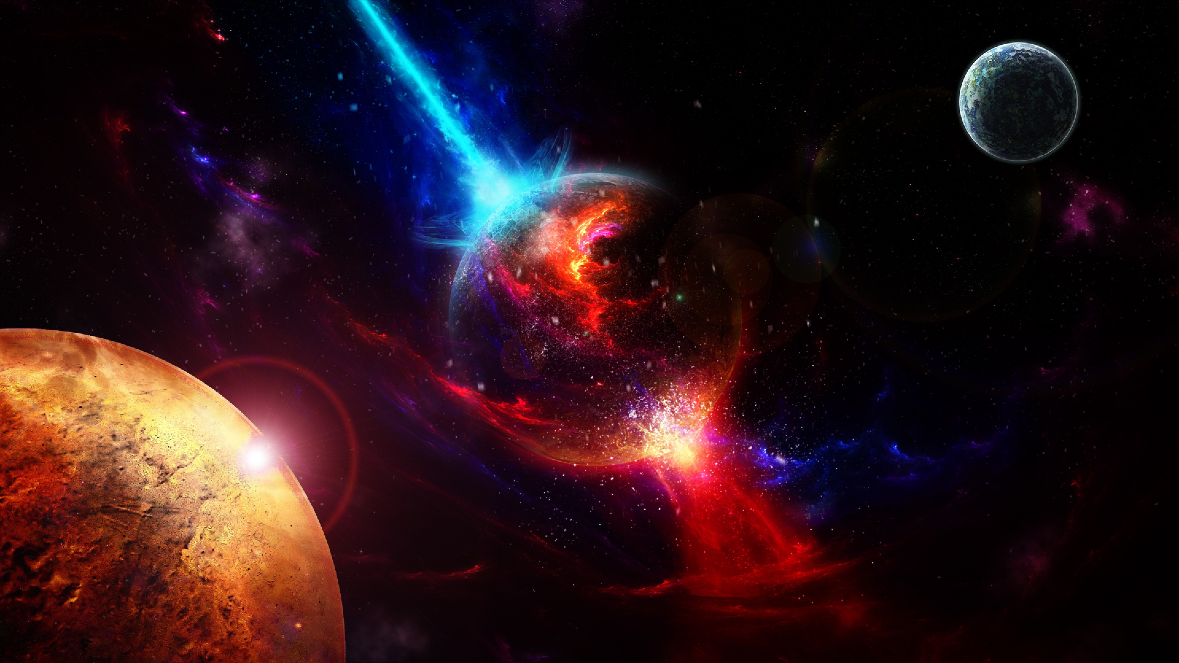 Pianeti, Esplosione, Nebulosa, Arte digitale, 3840x2160, sfondo per PC