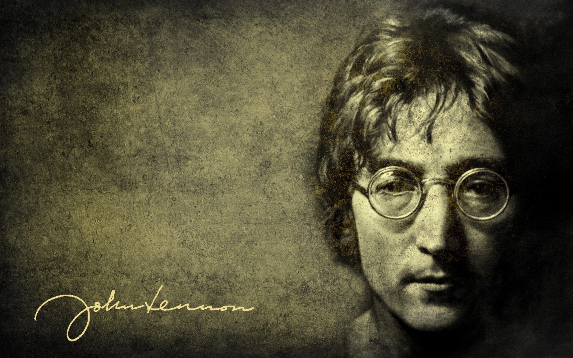 John Lennon, The Beatles, Ritratto, Firma, Seppia, Full HD, sfondo per PC