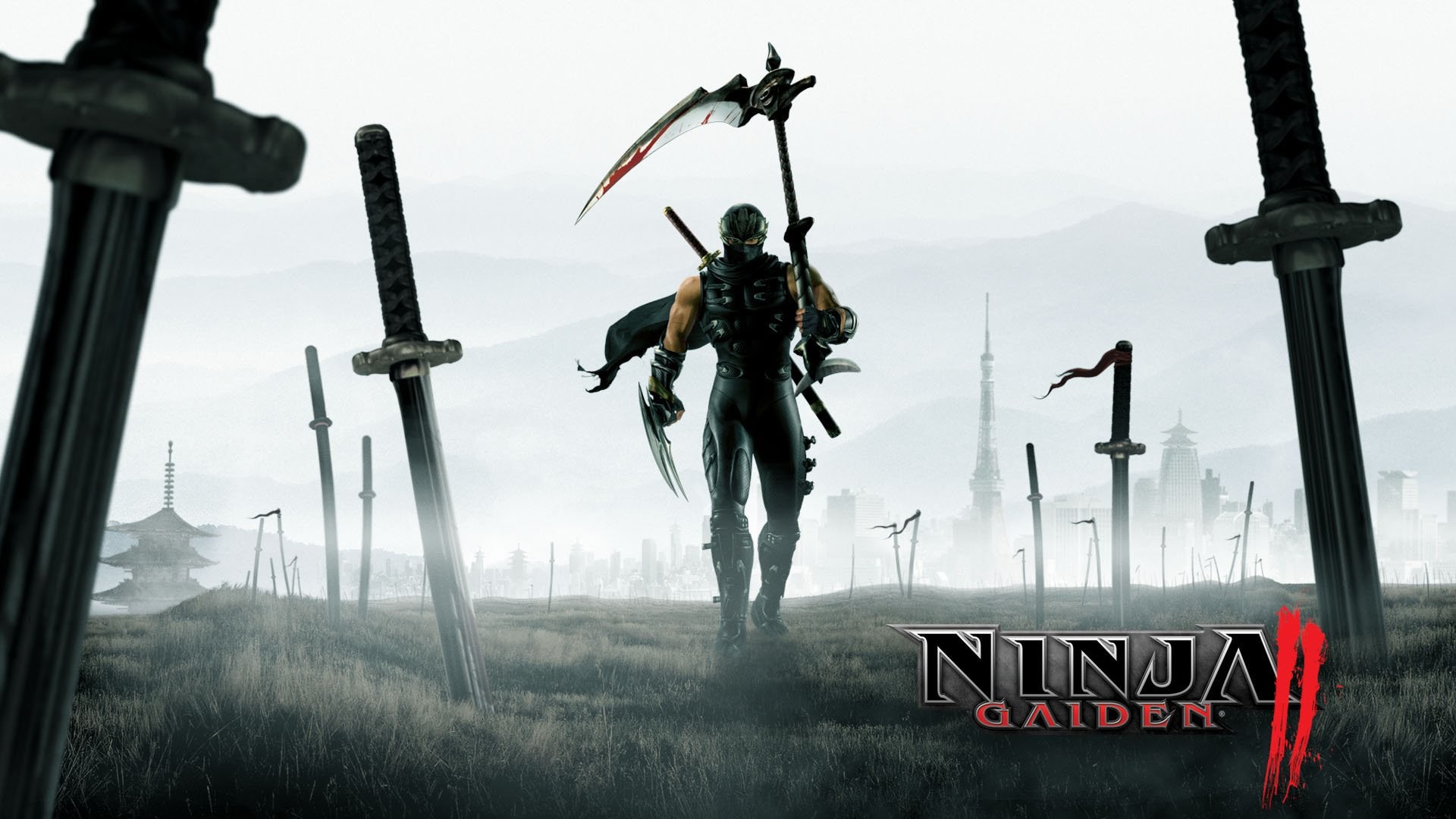 Ninja Gaiden II, Ryu Hayabusa, Spade, Nebbia, 16:9 Full HD, sfondo widescreen