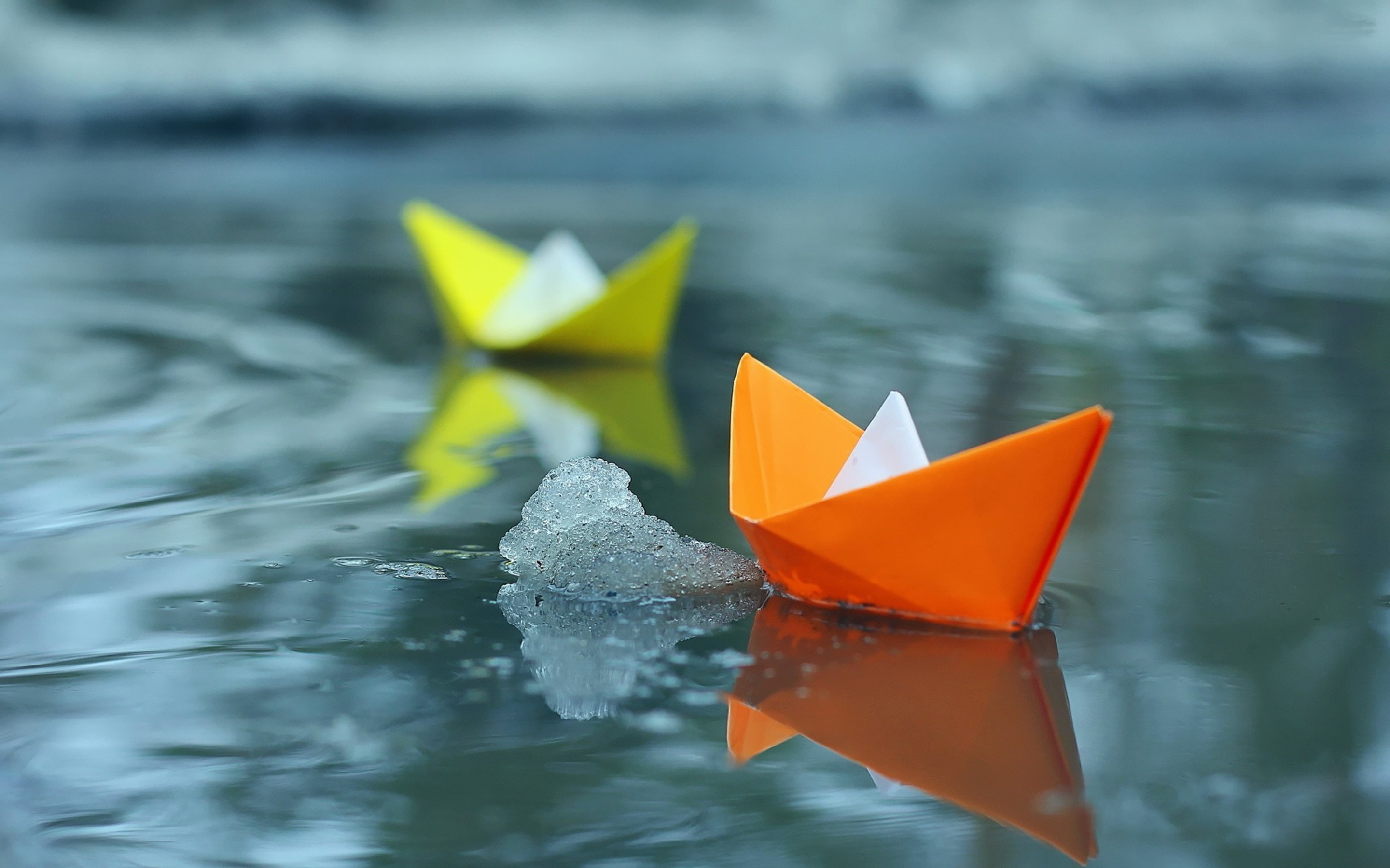 Barchette di carta, Origami, Acqua, Arancione e giallo, immagine di sfondo Mac