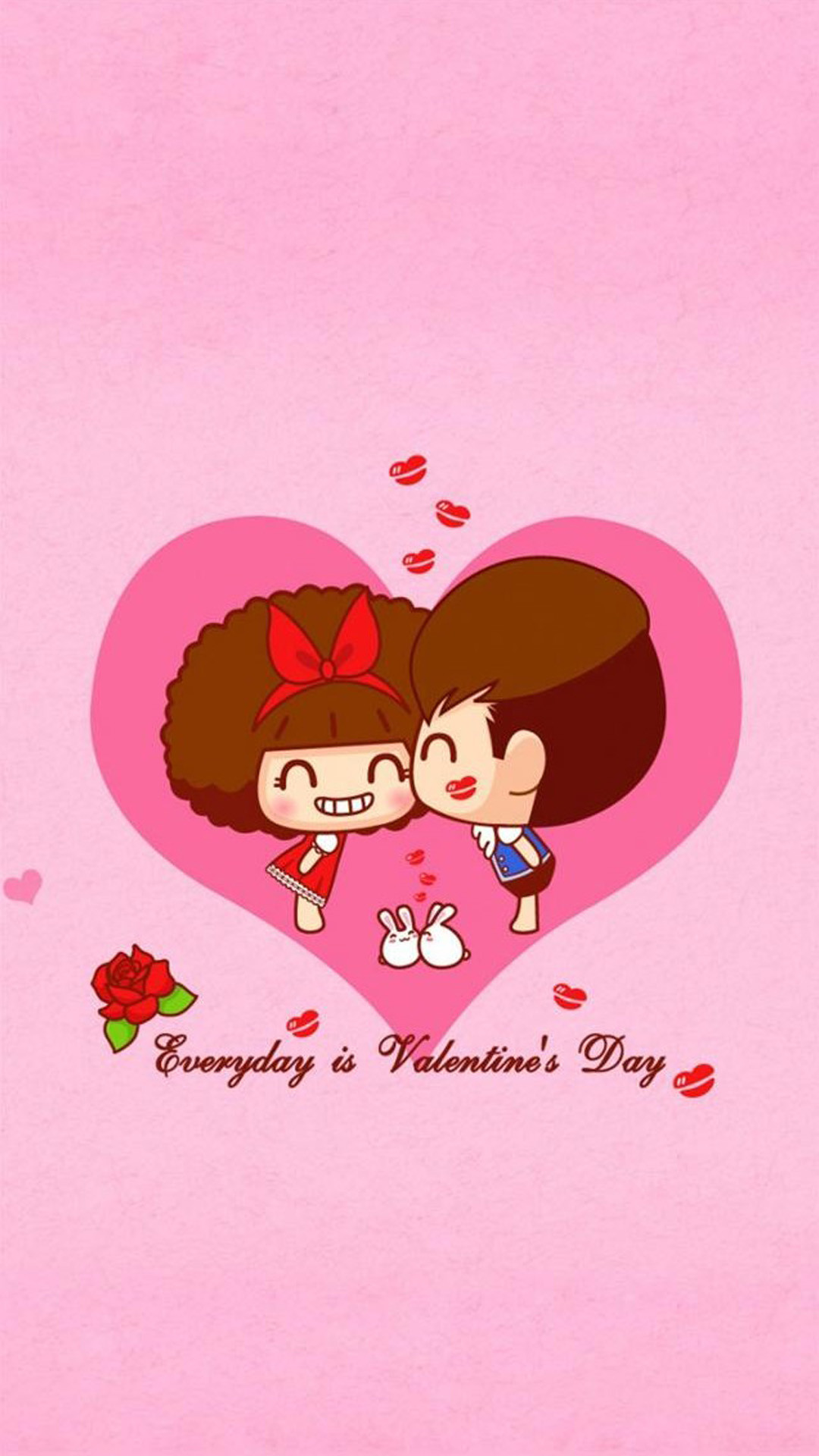 Coppia cartoon, San Valentino, Sfondo rosa, 1080x1920, schermata di blocco iPhone