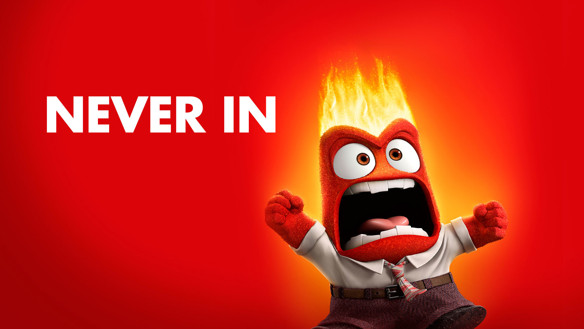 Rabbia, Inside Out, Never In, Fiamme, Sfondo rosso, Full HD, wallpaper desktop