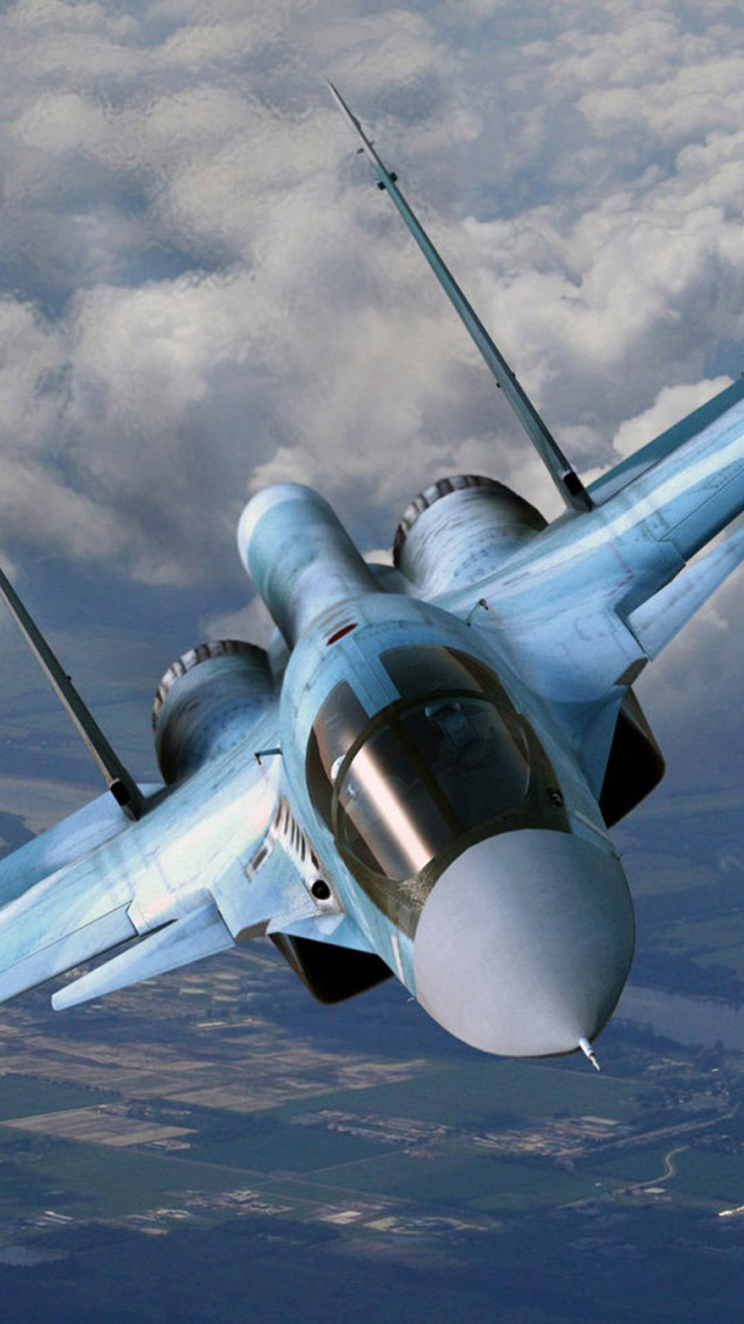 Sukhoi Su-34, Caccia, Nuvole, Full HD, wallpaper per smartphone