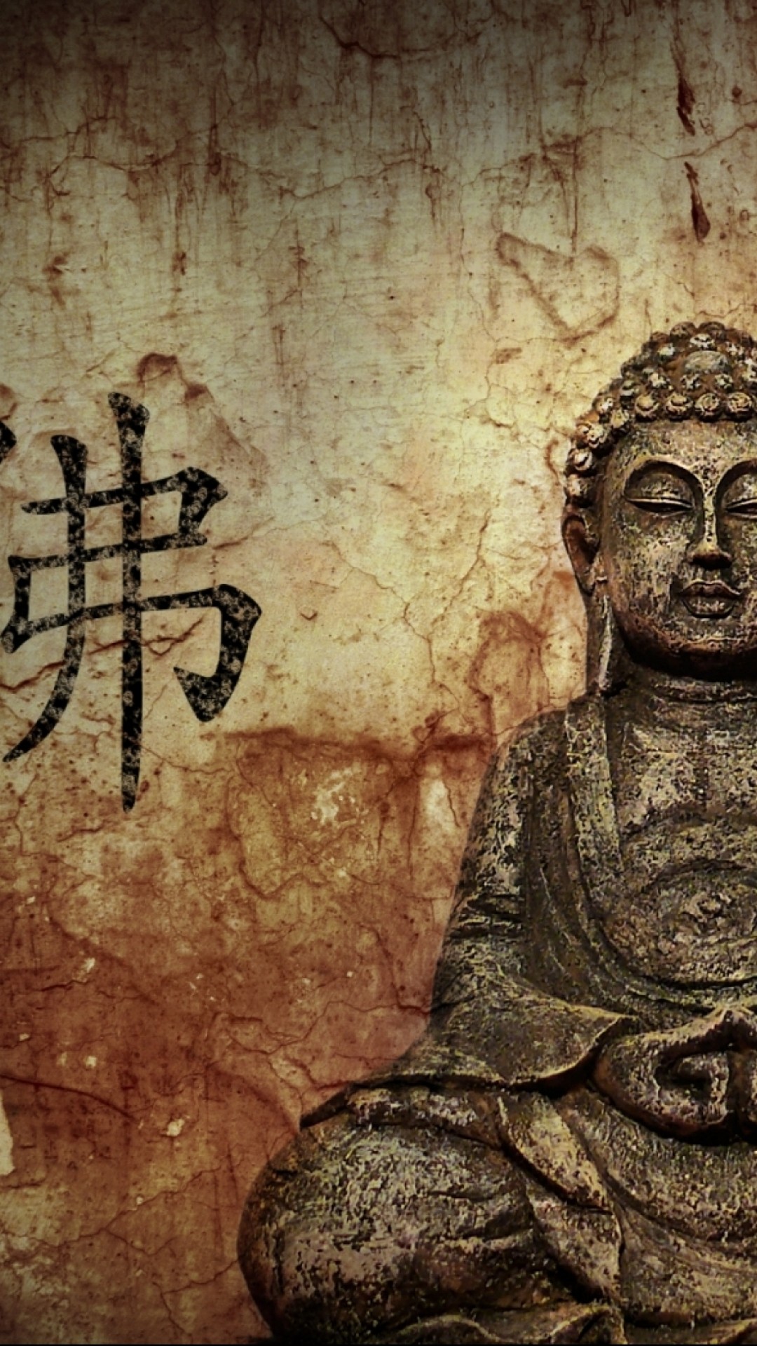 Buddha, Statua, Ideogramma cinese, Grunge, Full HD, sfondo per smartphone