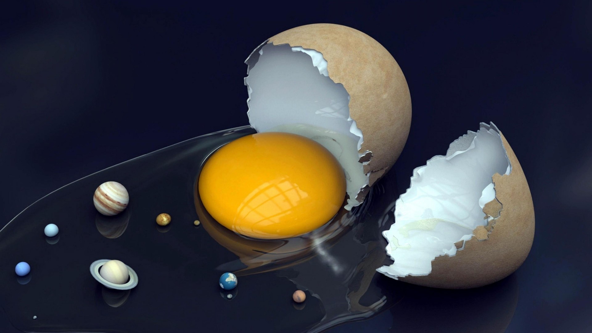 Sistema solare, Uovo, Tuorlo come Sole, Saturno, Surreale, 16:9 Full HD, sfondo widescreen