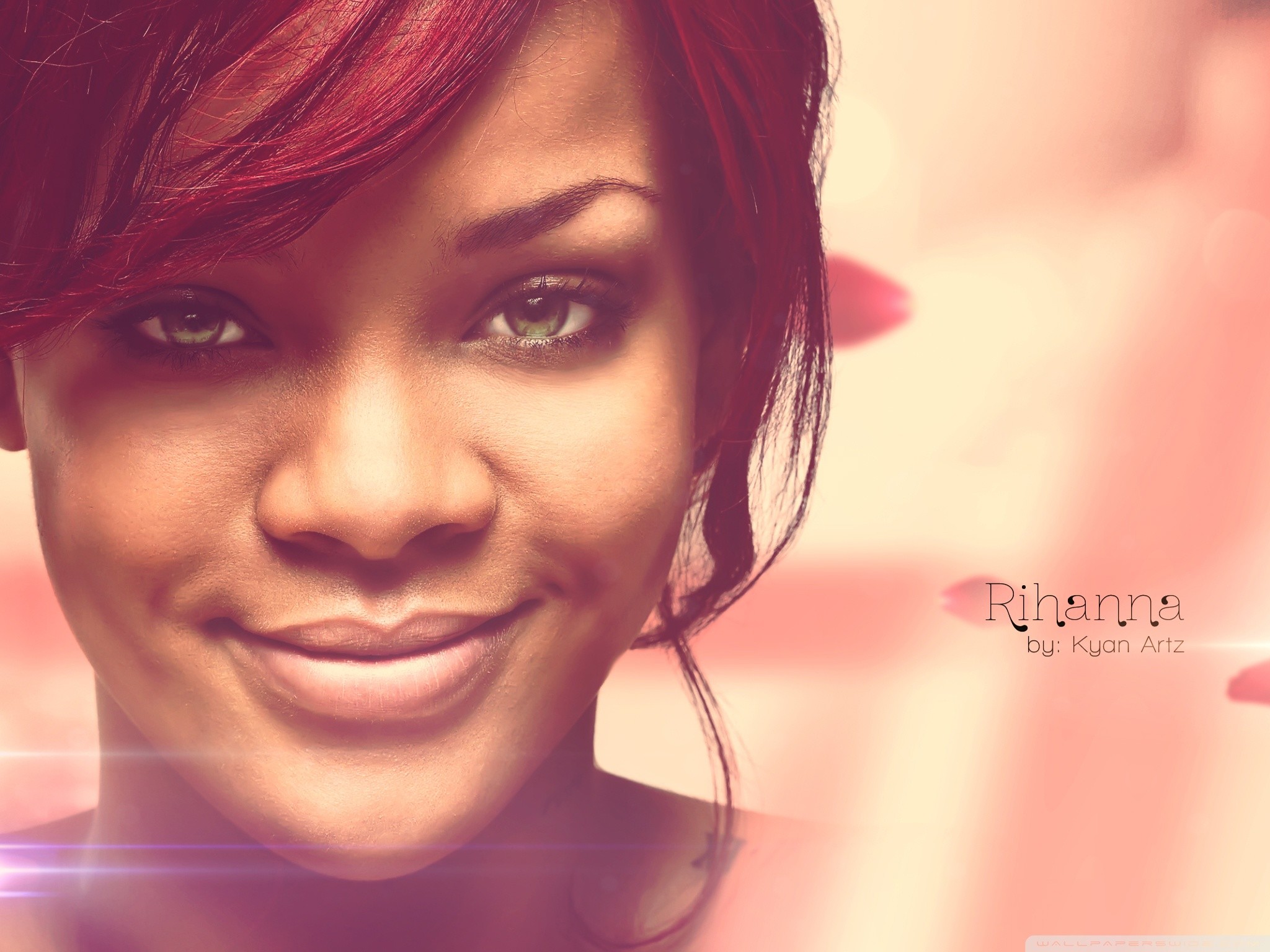 Rihanna, Sorriso, Primo piano, Tonalità calde, Full HD, sfondo per iPad e tablet