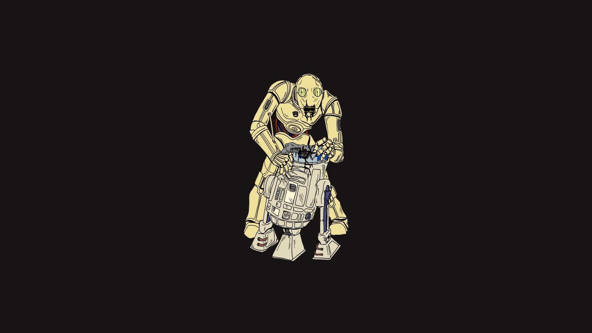 C-3PO, R2-D2, Star Wars, Sfondo nero, Full HD, wallpaper per portatile