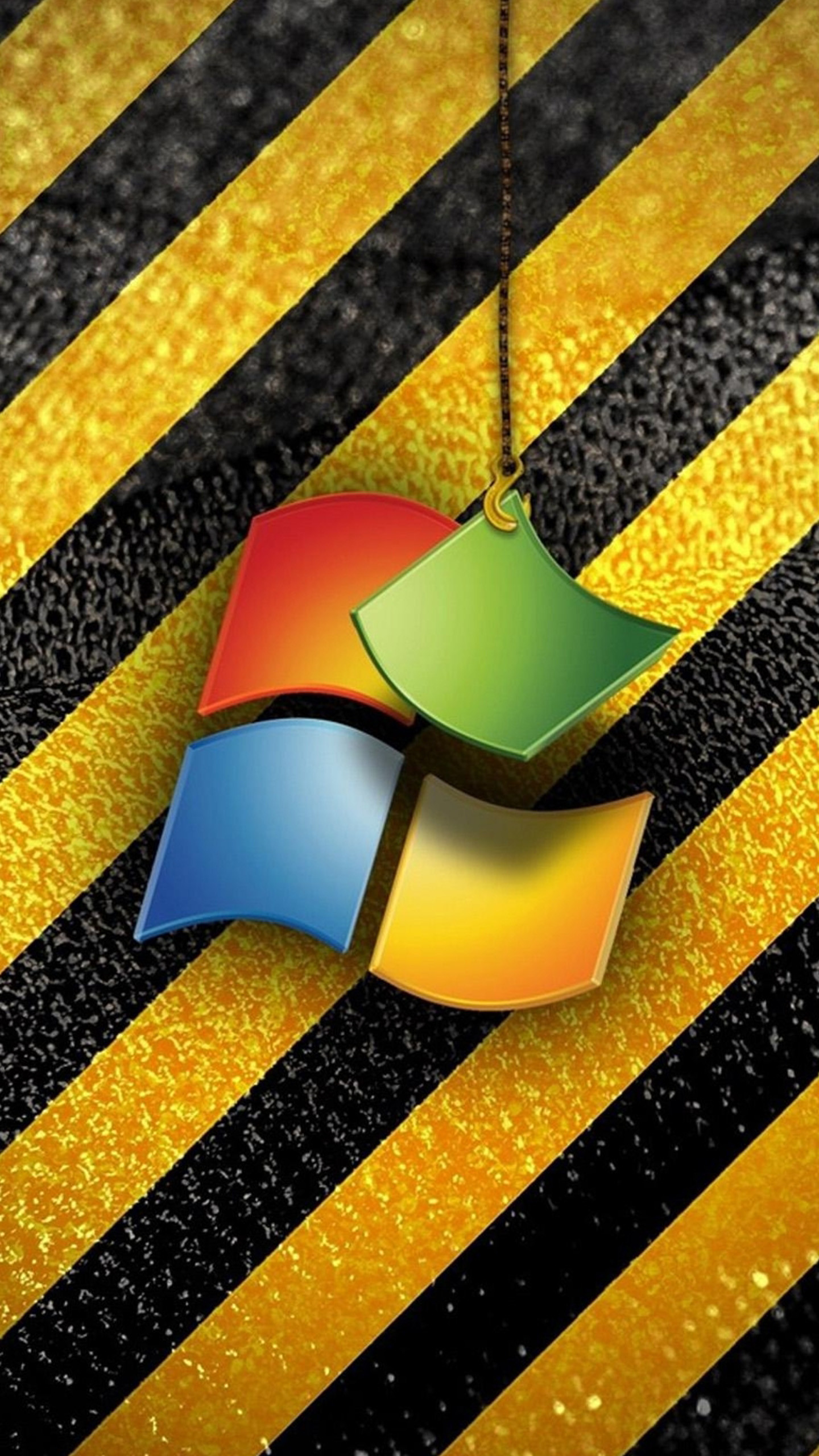 Logo Windows, Windows, Strisce gialle e nere, Microsoft, QHD+, sfondo per iPhone e Android