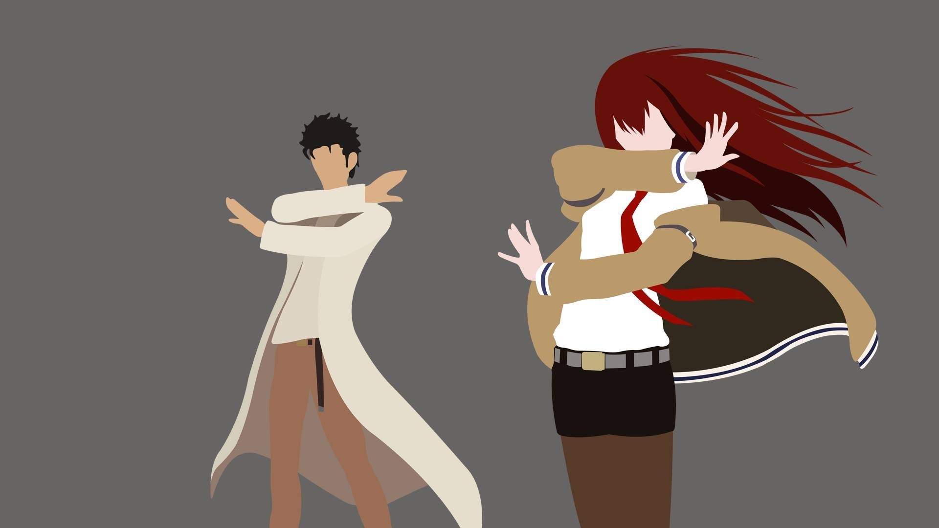 Rintaro Okabe, Kurisu Makise, Steins;Gate, Minimalista, Grigio, Full HD, sfondo per portatile