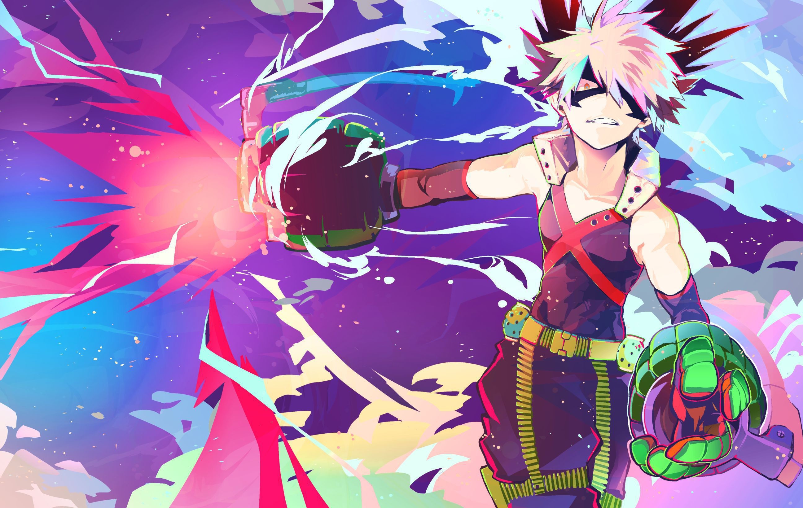 Katsuki Bakugo, My Hero Academia, Esplosione, Colorato, Costume da eroe, sfondo 2K per PC