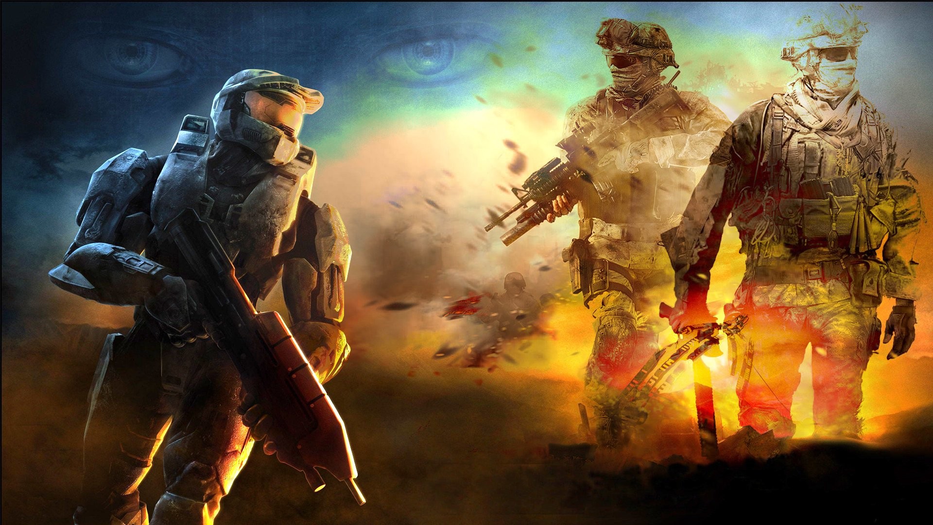 Master Chief, Halo 3, Call of Duty, Crossover, Soldati, Full HD, sfondo per portatile