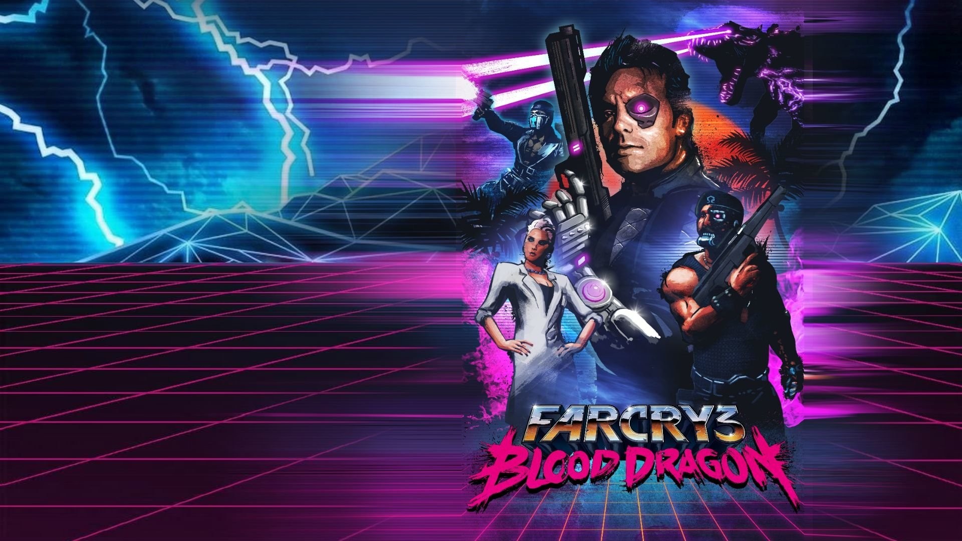 Far Cry 3: Blood Dragon, Rex Power Colt, Neon, Retrowave, Full HD, sfondo per PC