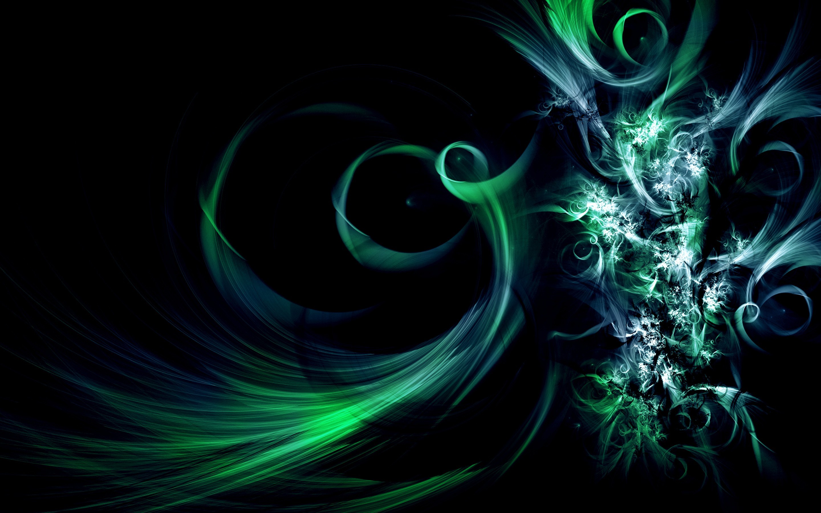 Frattale, Verde, Astratto, Sfondo nero, 2880x1800, wallpaper desktop