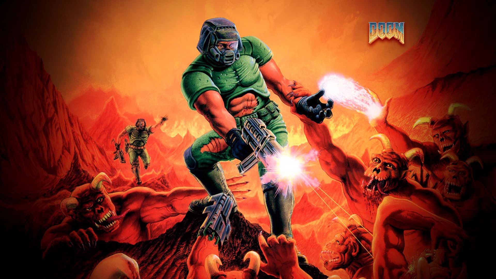 Doomguy, Doom (1993), Demoni, Arte retrò, Full HD, sfondo Windows 11