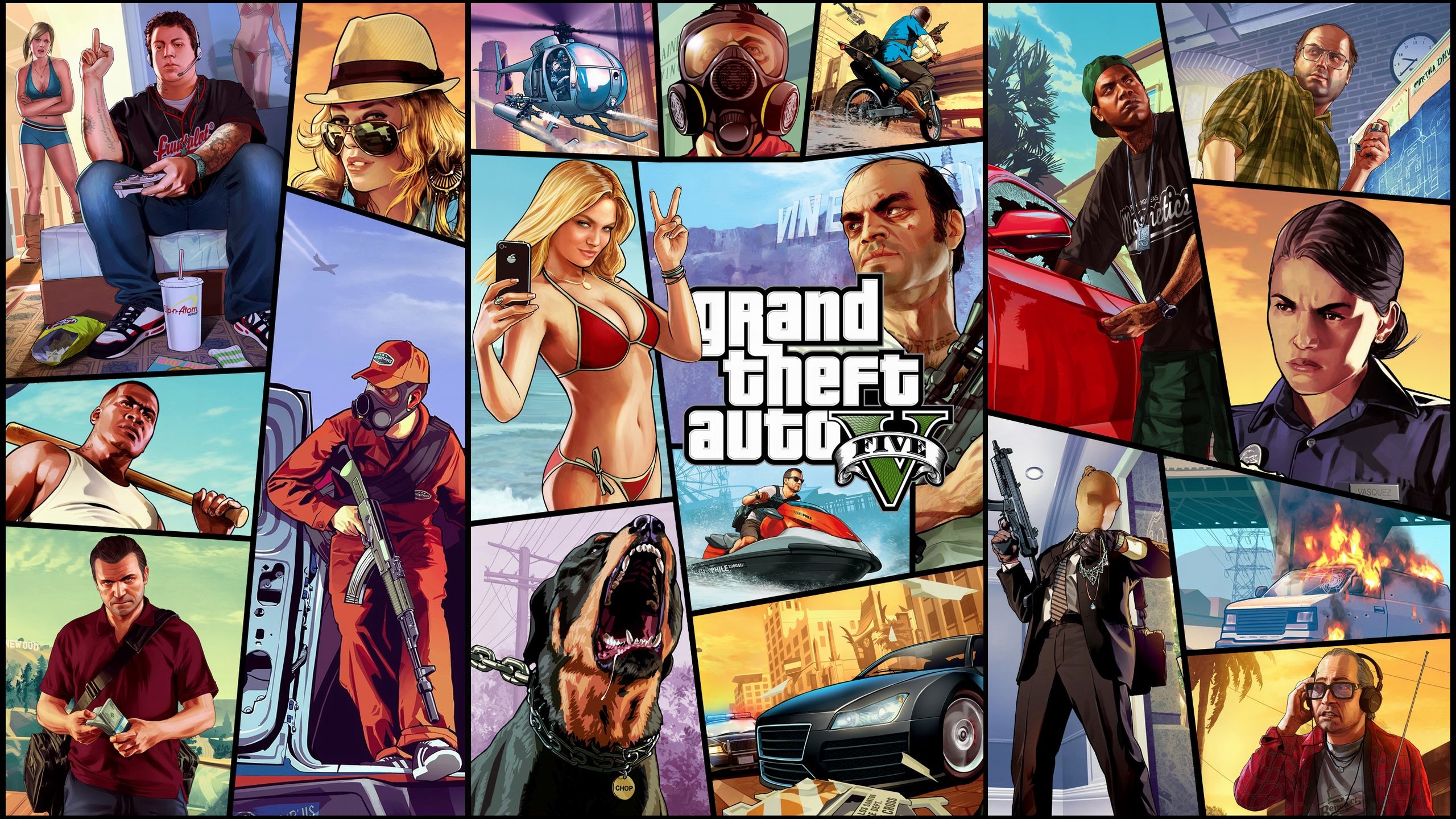 Grand Theft Auto V, Collage, Copertina, Rockstar Games, 2560x1440, immagine di sfondo