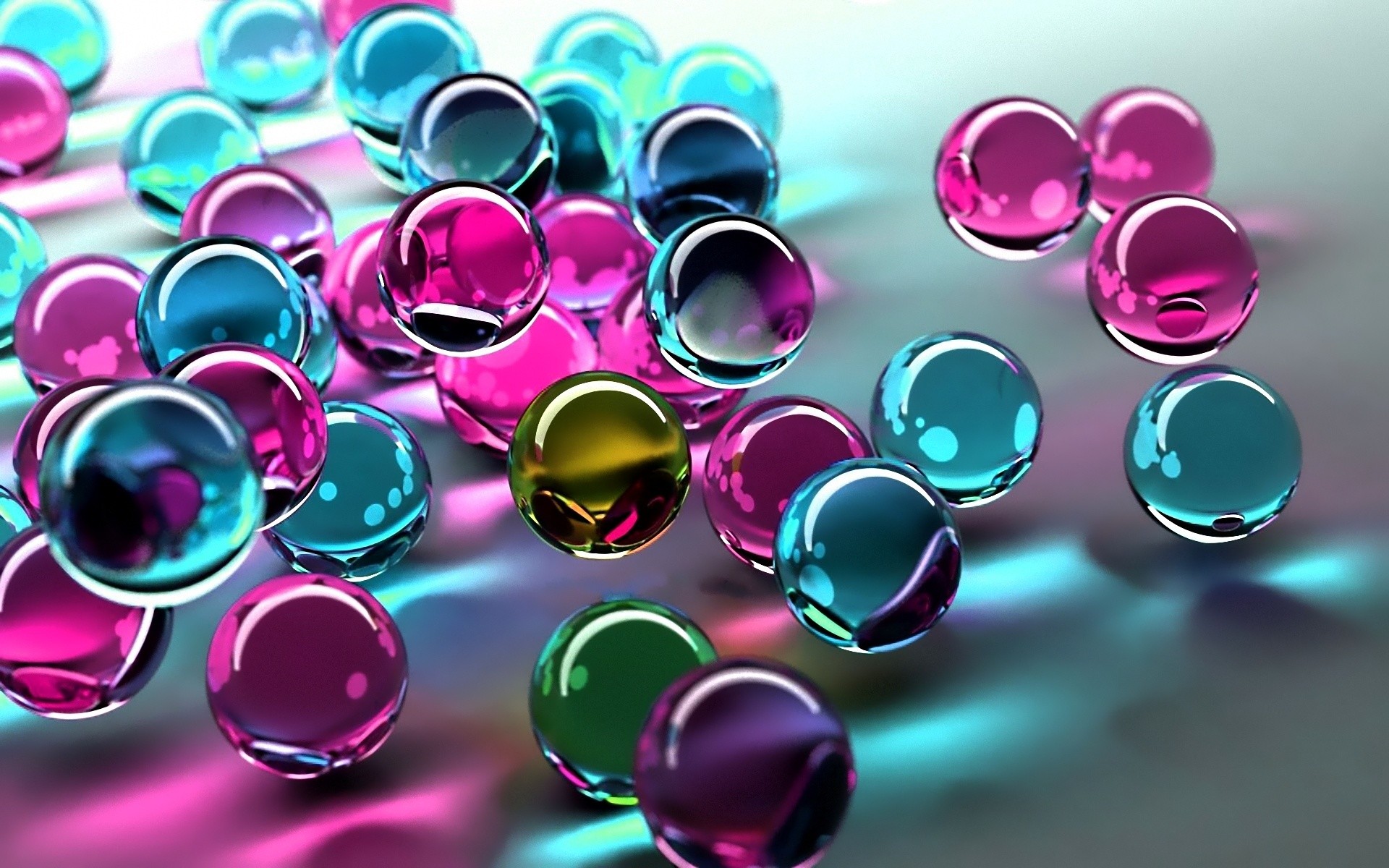 Biglie di vetro, Rosa, Turchese, Rendering 3D, Full HD, wallpaper per computer