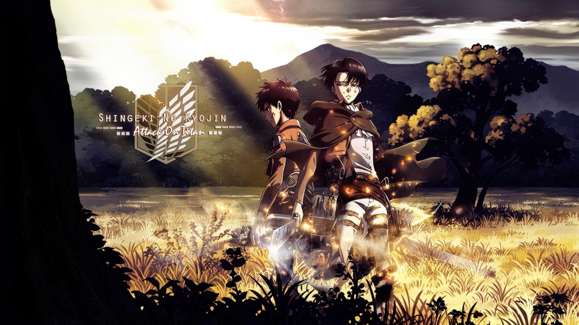 Eren Jaeger, Levi Ackerman, Shingeki no Kyojin, L'attacco dei giganti, Ali della libertà, Campo, sfondo Full HD