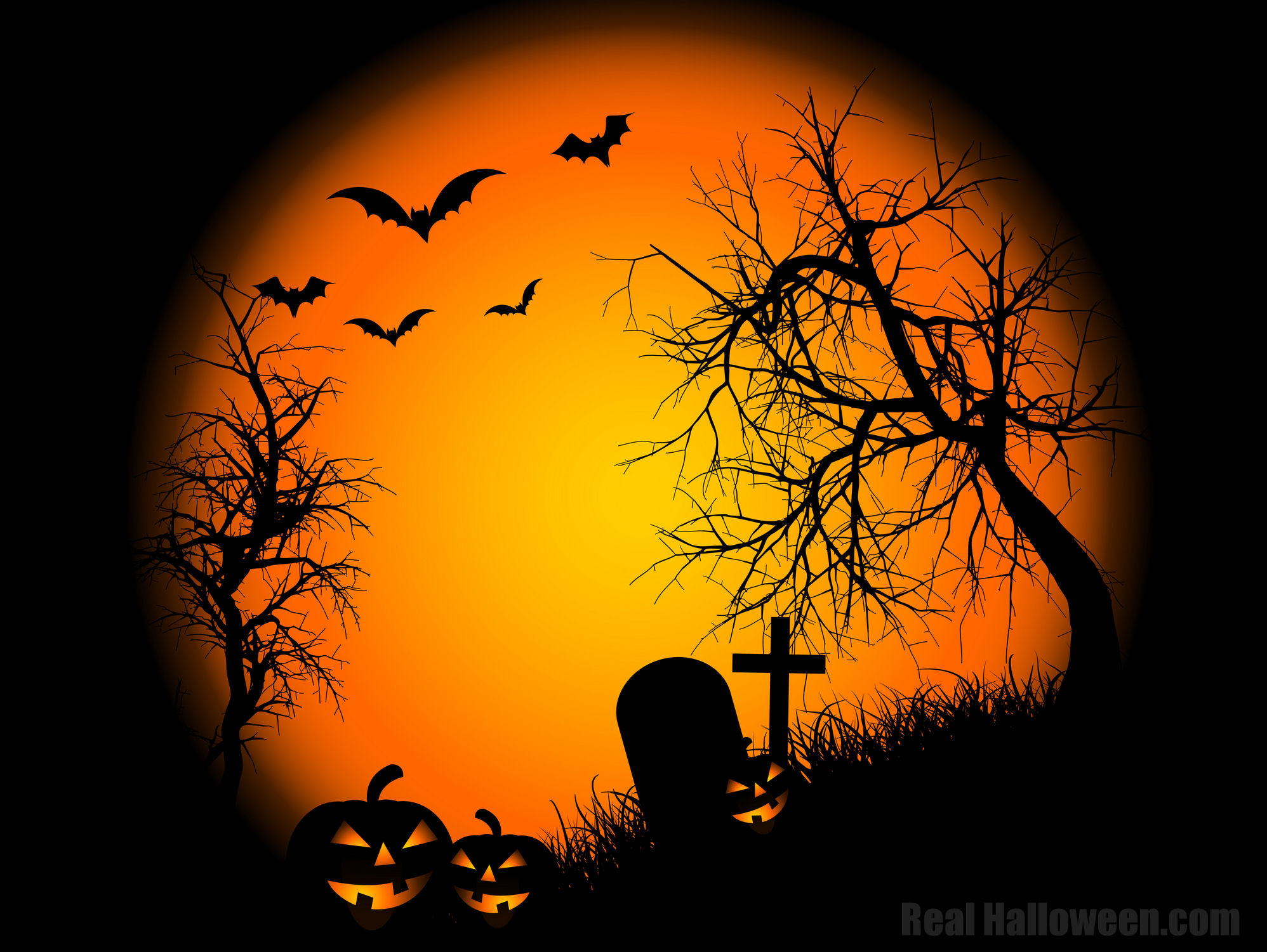 Luna arancione, Croce, Tomba, Pipistrelli, Silhouette, Full HD, schermata di blocco iPad