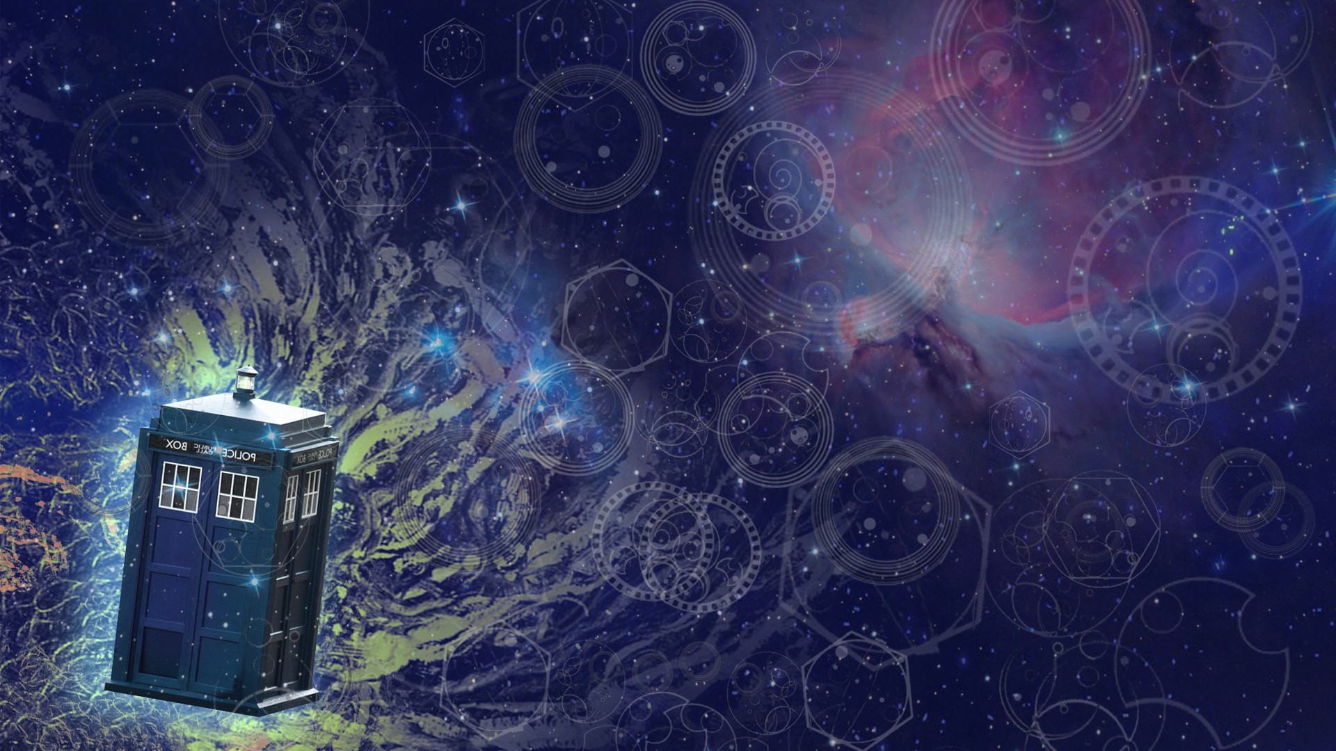TARDIS, Doctor Who, Scrittura gallifreyana, Nebulosa, 1920x1080, immagine di sfondo