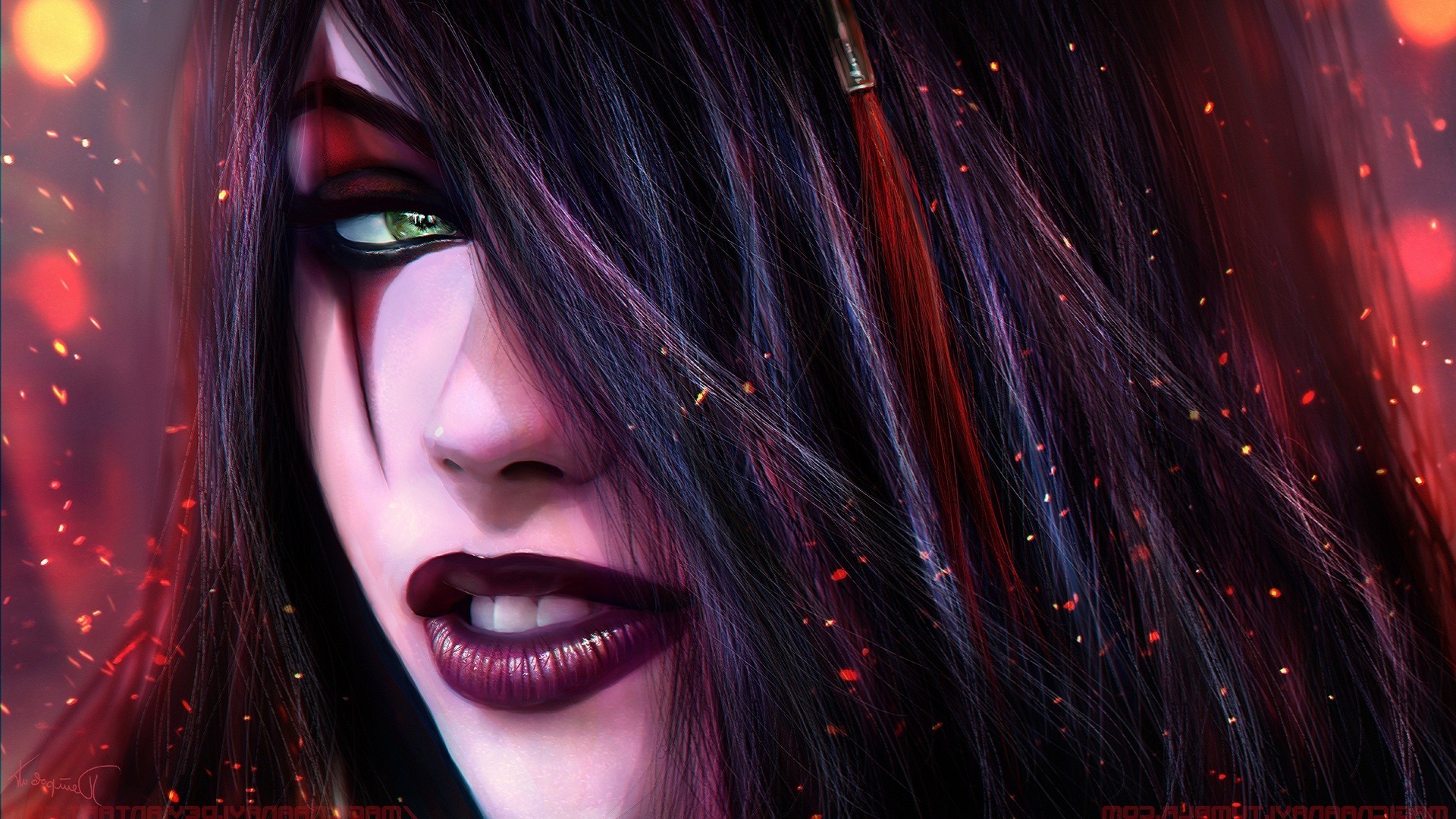 Katarina, League of Legends, Primo piano, Occhi verdi, Full HD 1080p, sfondo desktop
