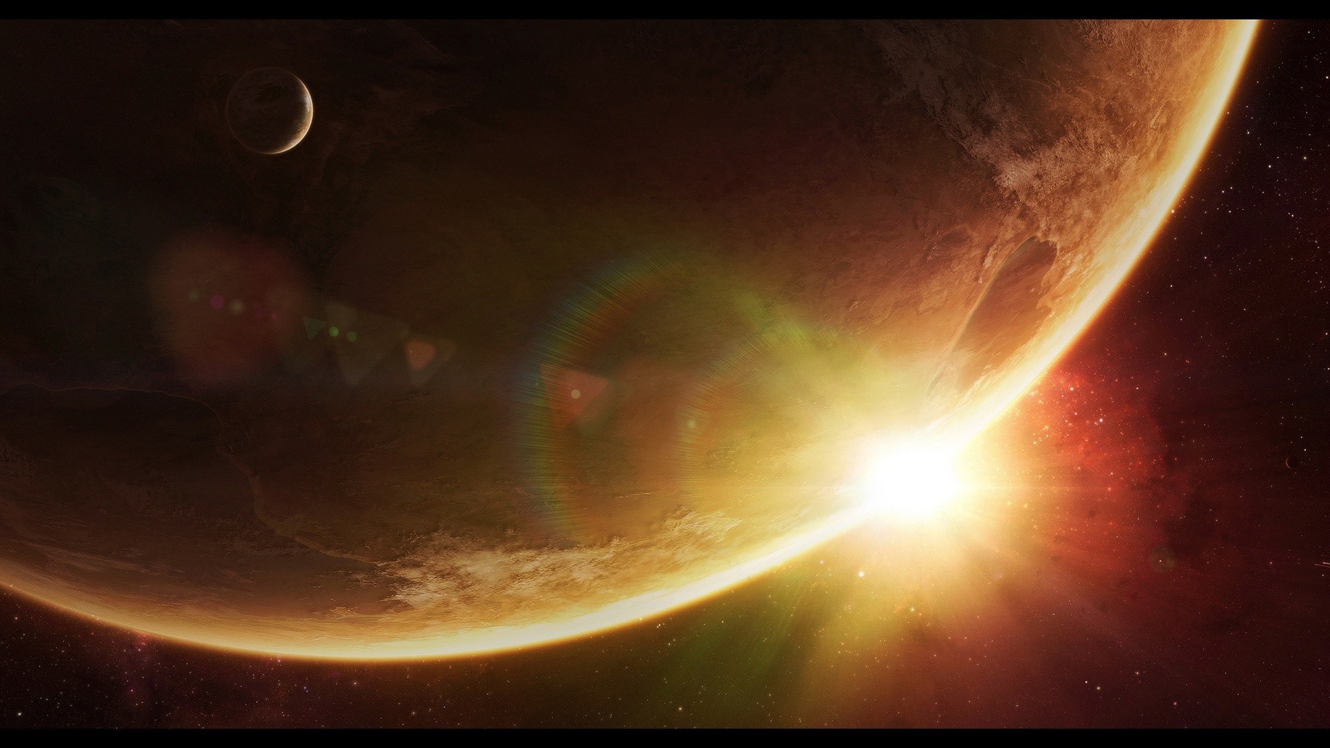 Pianeta, Sole, Luna, Spazio, Arancione, Full HD, wallpaper per PC