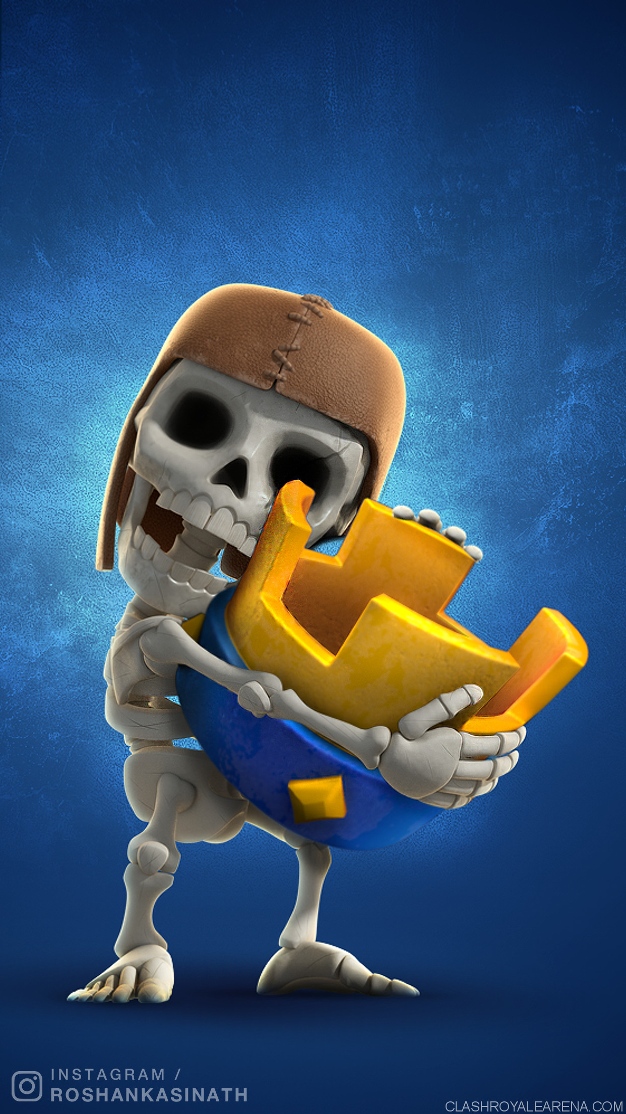 Gigante scheletro, Clash Royale, Corona, Sfondo blu, Full HD, wallpaper per smartphone