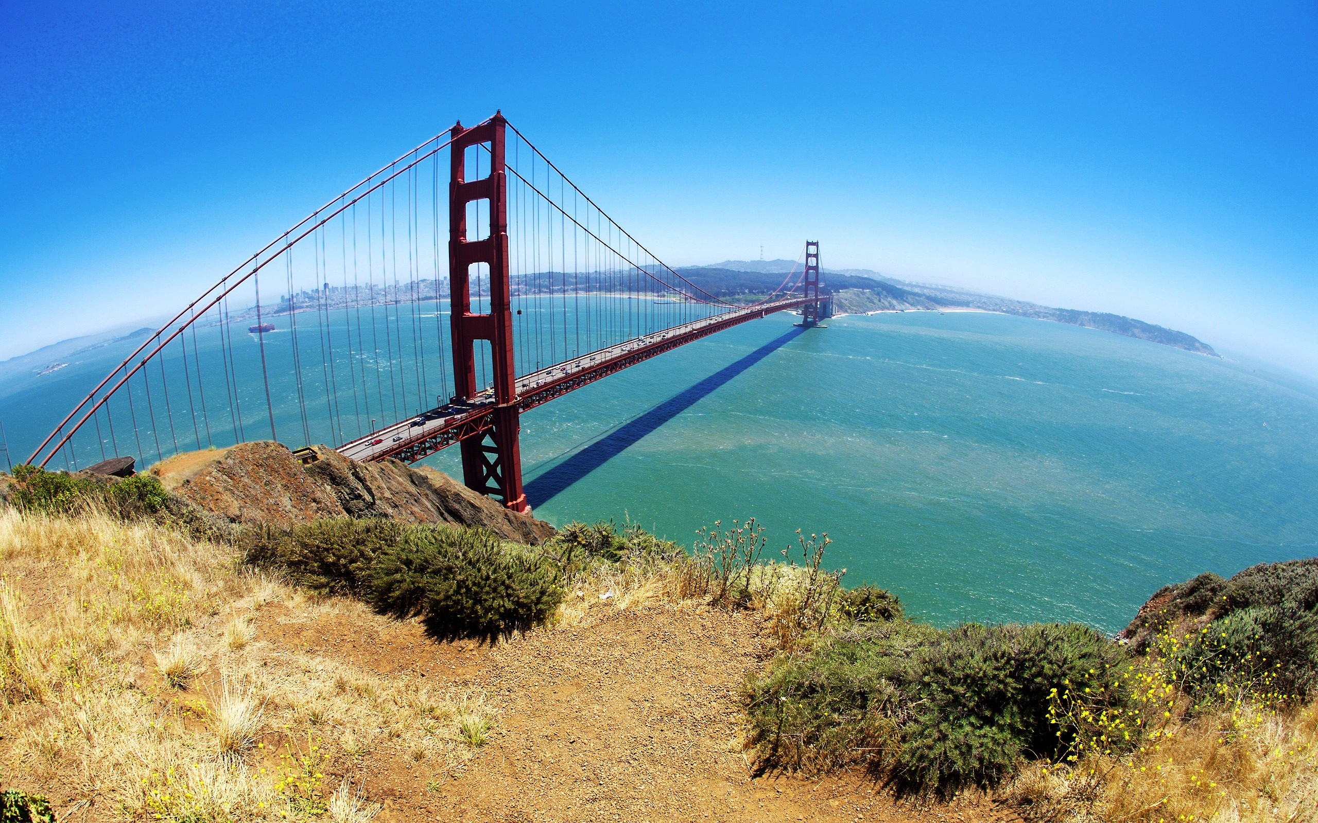 Golden Gate Bridge, San Francisco, Fisheye, Oceano, 2K, sfondo Windows 11