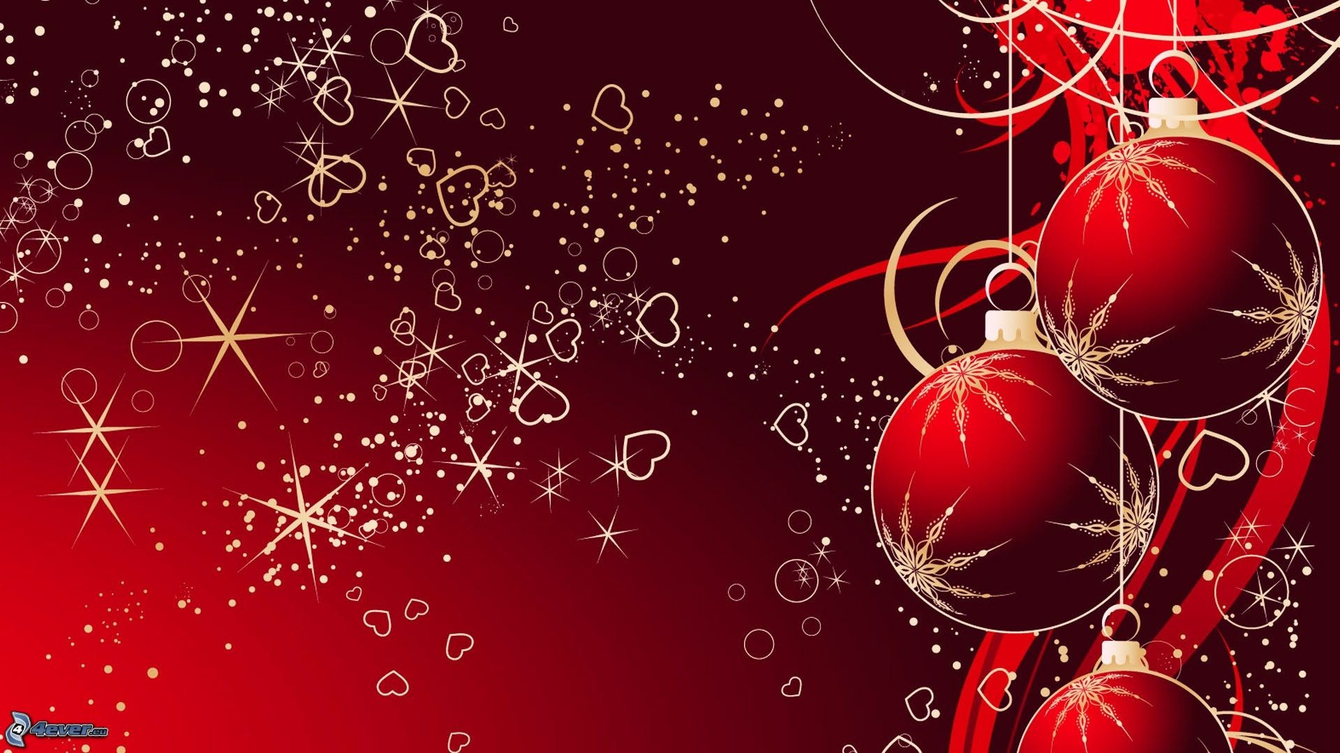 Palline rosse, Cuori, Stelle, Sfondo rosso, 1920x1080, wallpaper desktop